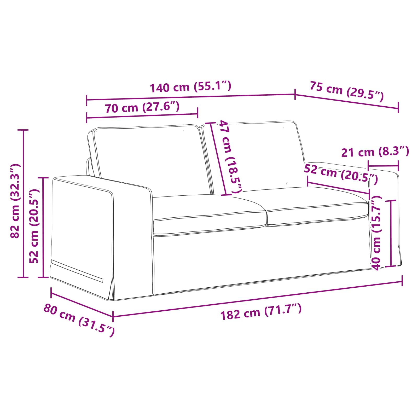 Sofa Blau 182 x 80 x 82 cm Stoff