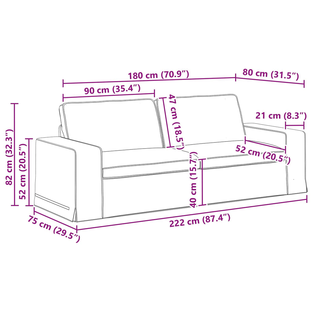 Sofa Hellgrau 222 x 80 x 82 cm Stoff
