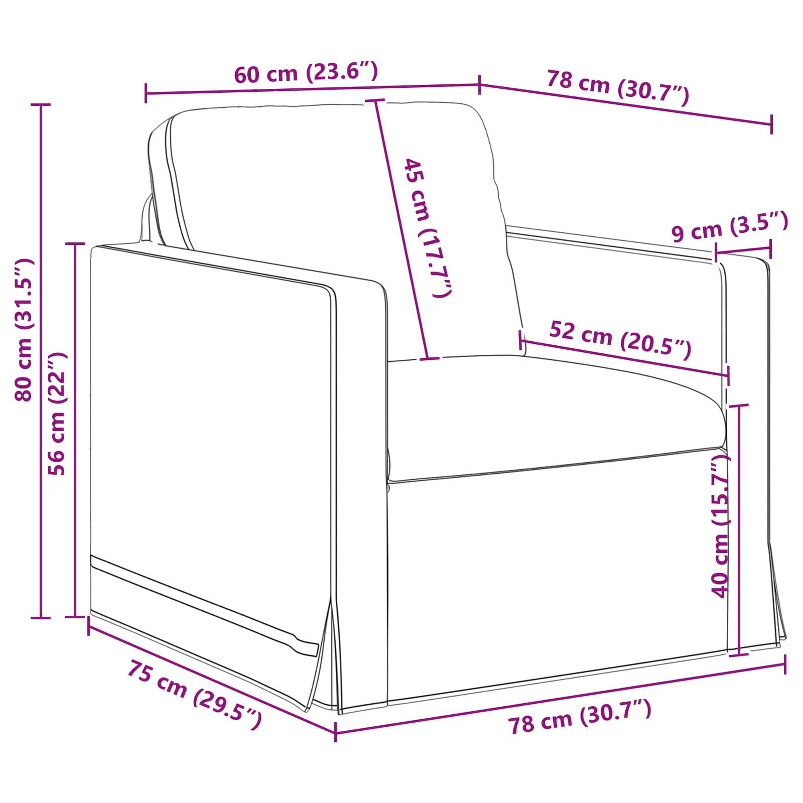Sofa Hellgrün 78 x 78 x 80 cm Samt