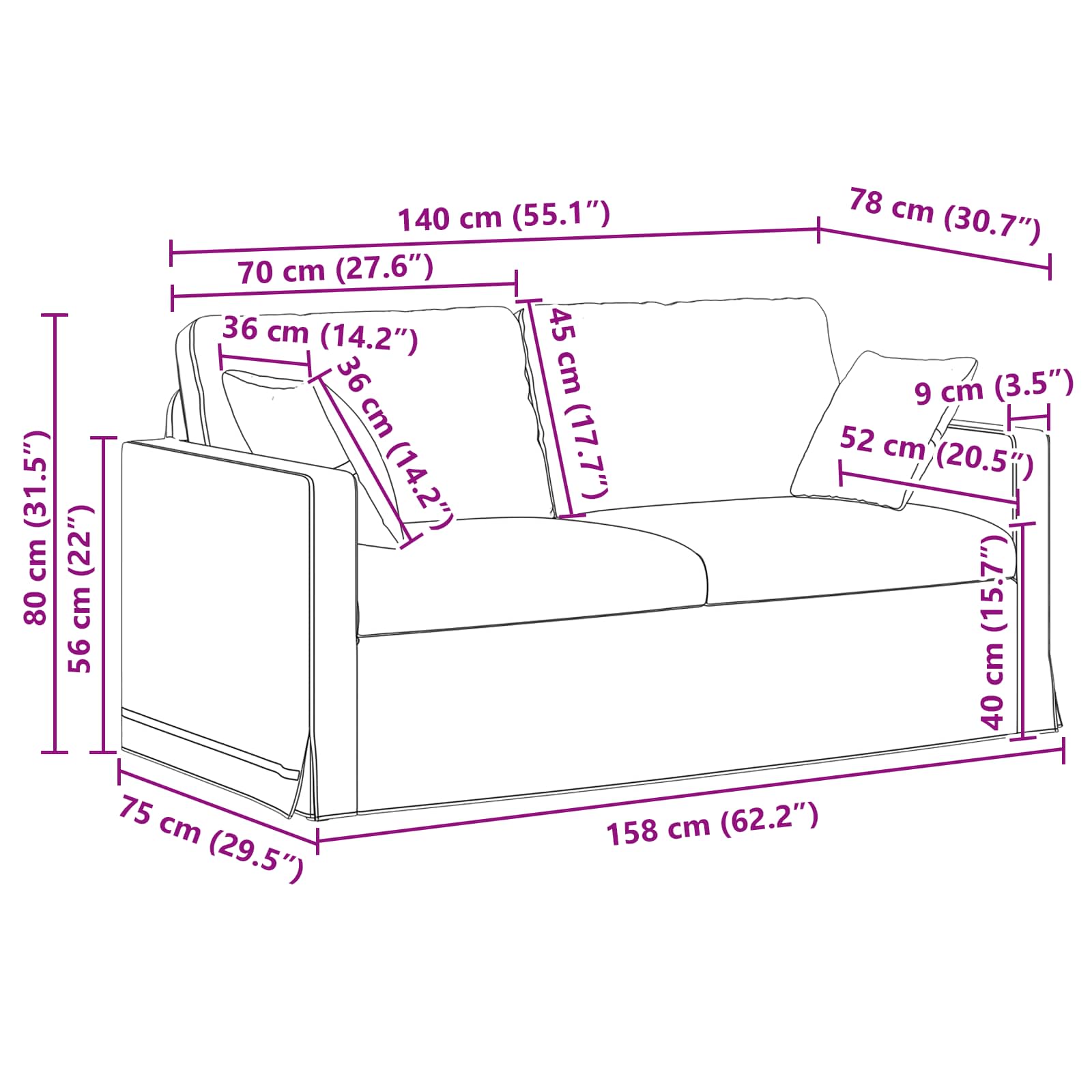 Sofa Schwarz 158 x 78 x 80 cm Samt