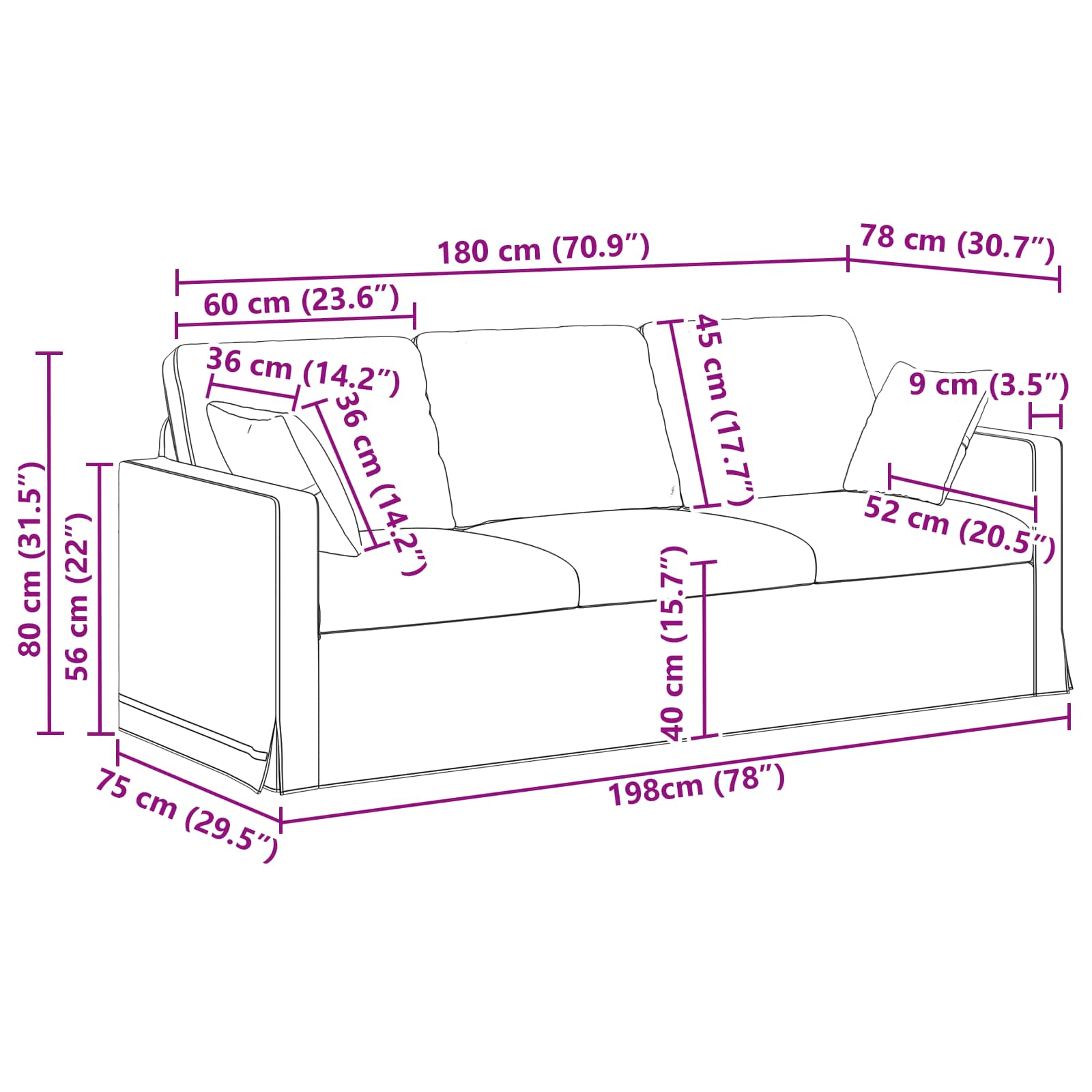 Sofa Hellgrün 198 x 78 x 80 cm Samt