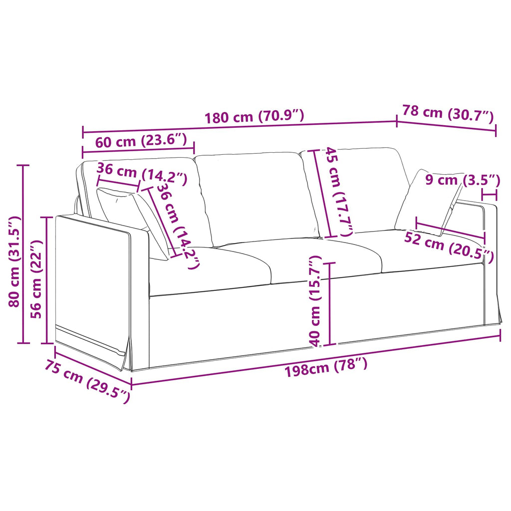 Sofa Weinrot 198 x 78 x 80 cm Samt