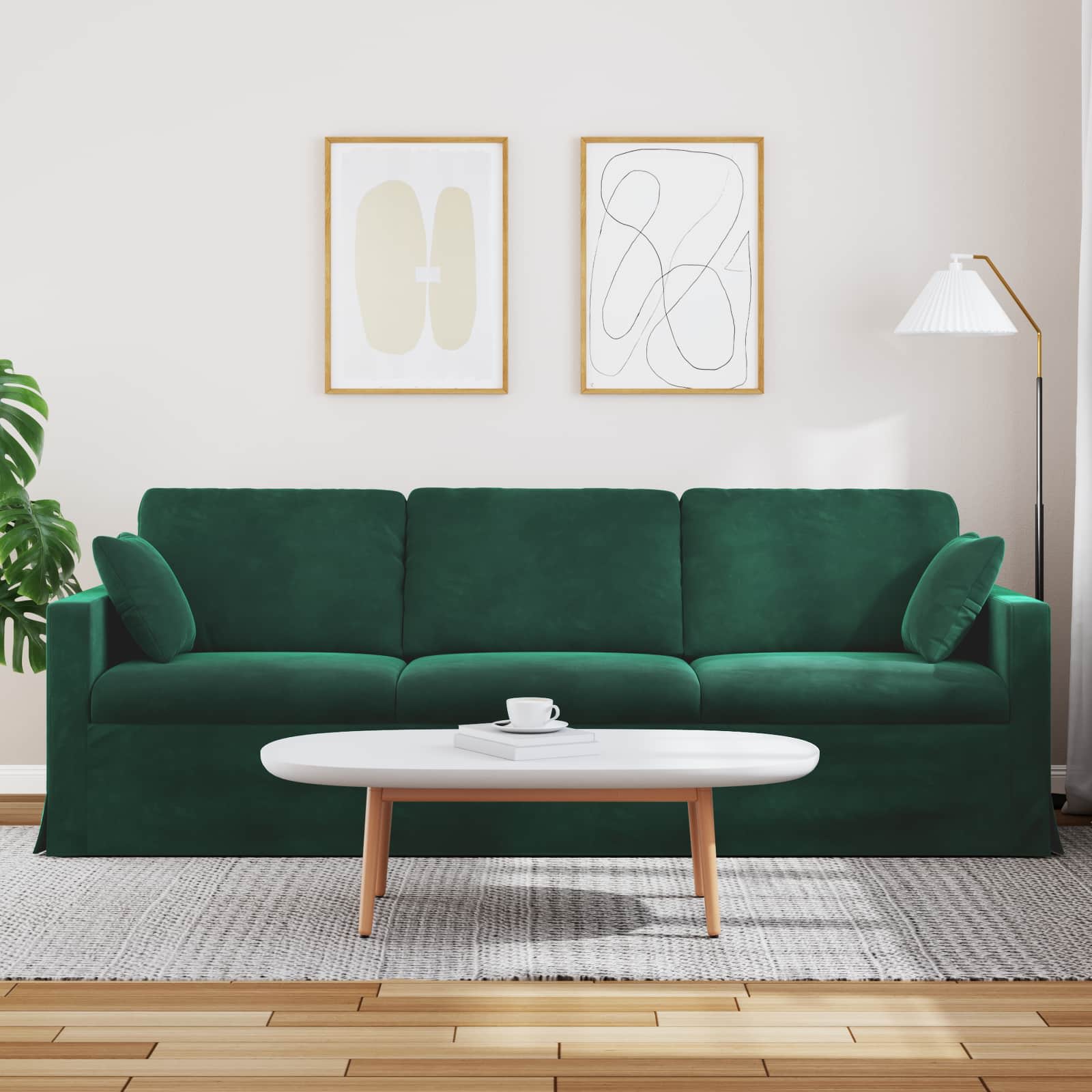 Sofa Dunkelgrün 228 x 78 x 80 cm Samt
