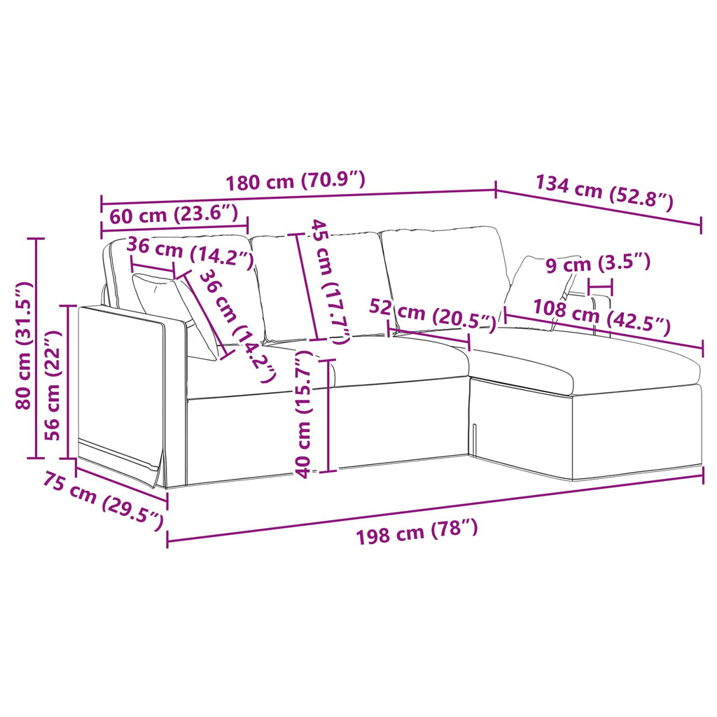 Sofa Weinrot 198 x 134 x 80 cm Samt