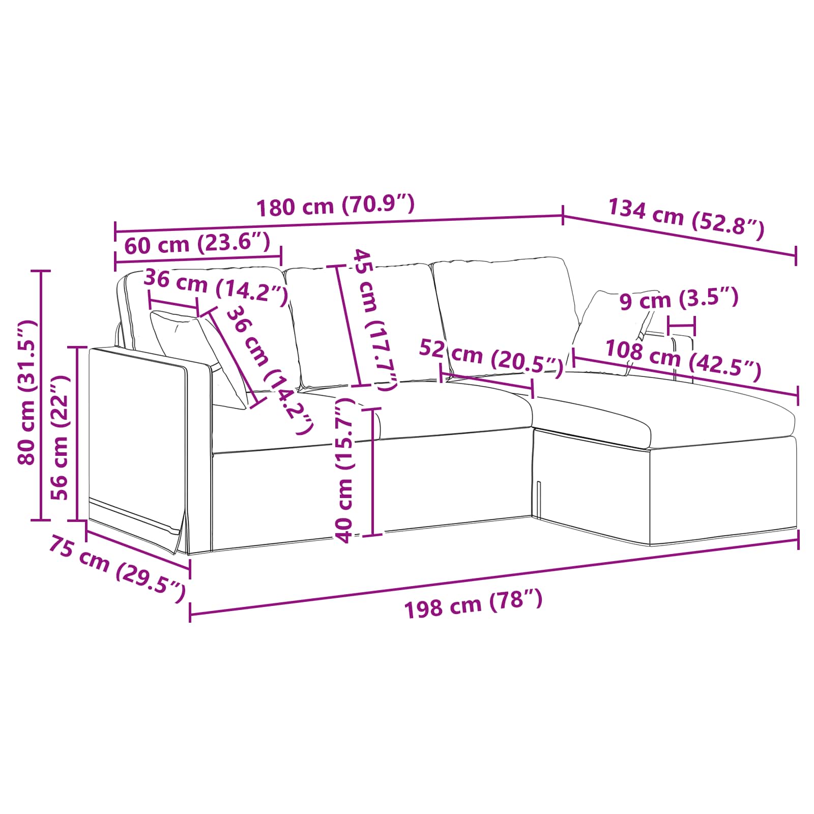 Sofa Schwarz 198 x 134 x 80 cm Samt