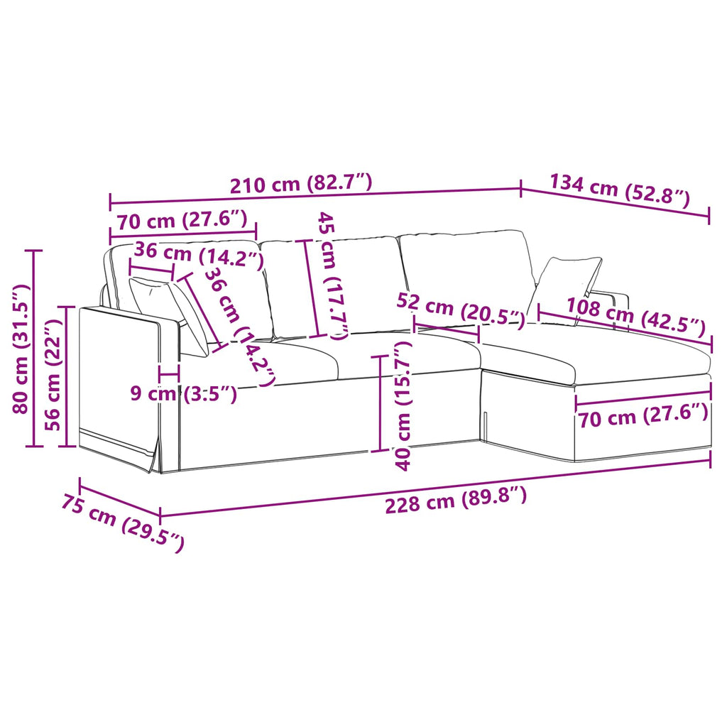 Sofa Dunkelgrau 228 x 134 x 80 cm Samt