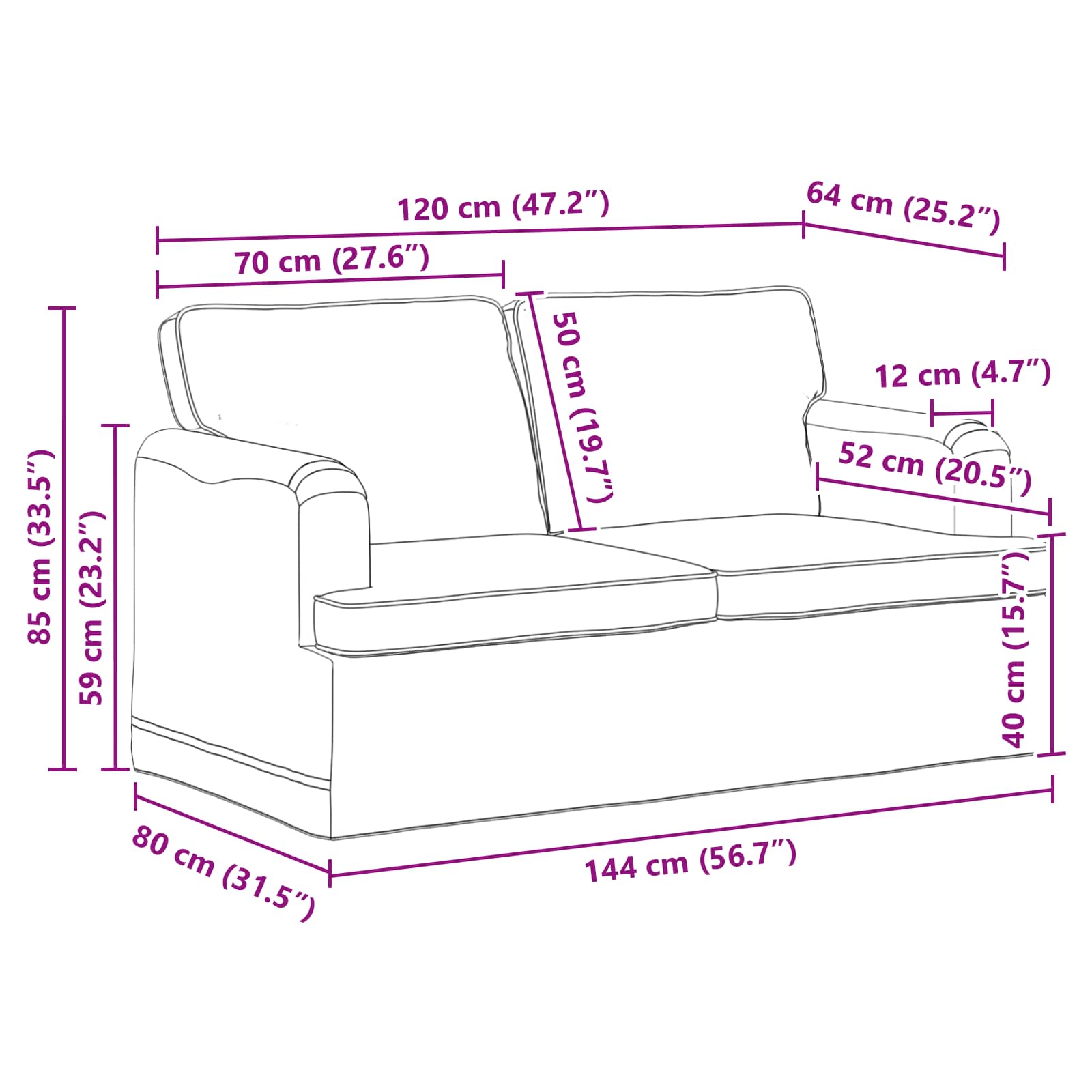 Sofa Creme 144 x 80 x 85 cm Stoff