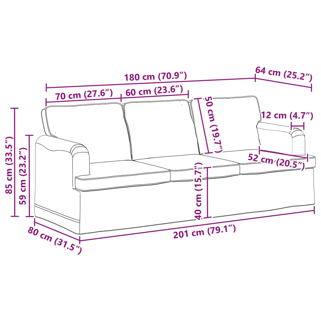 Sofa Blau 201 x 80 x 85 cm Stoff