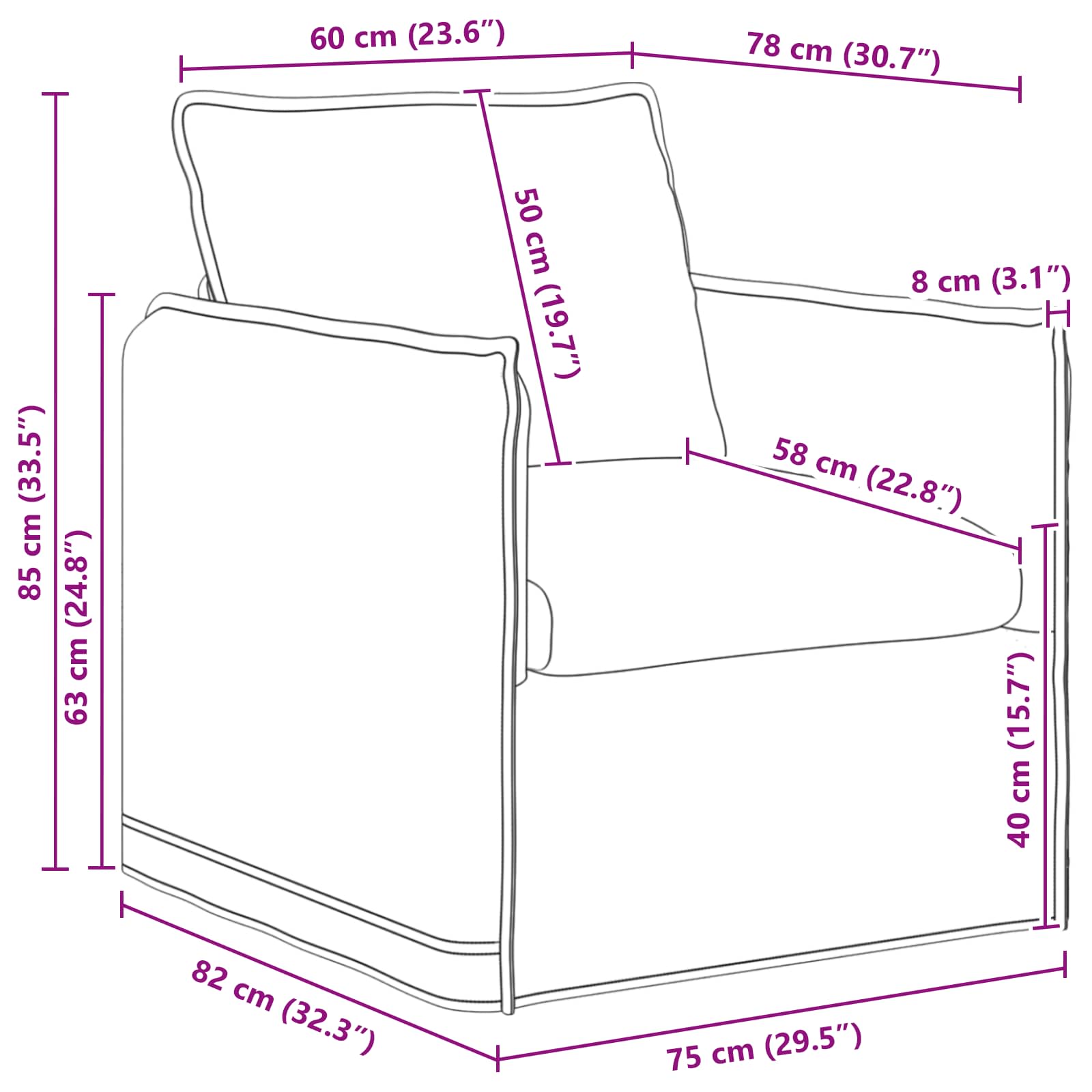 Sofa Schwarz 75 x 82 x 85 cm Stoff