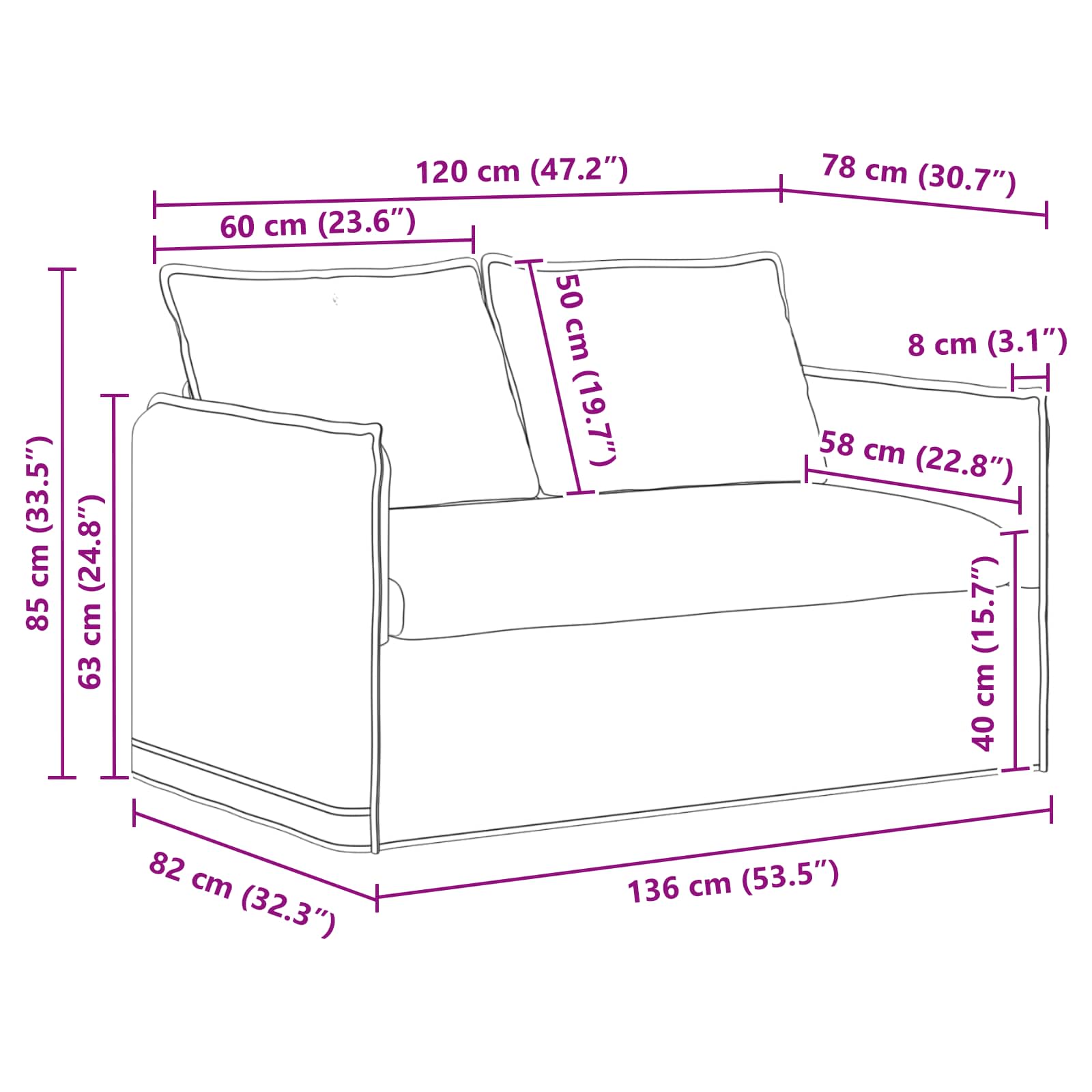 Sofa Dunkelgrau 136 x 82 x 85 cm Stoff