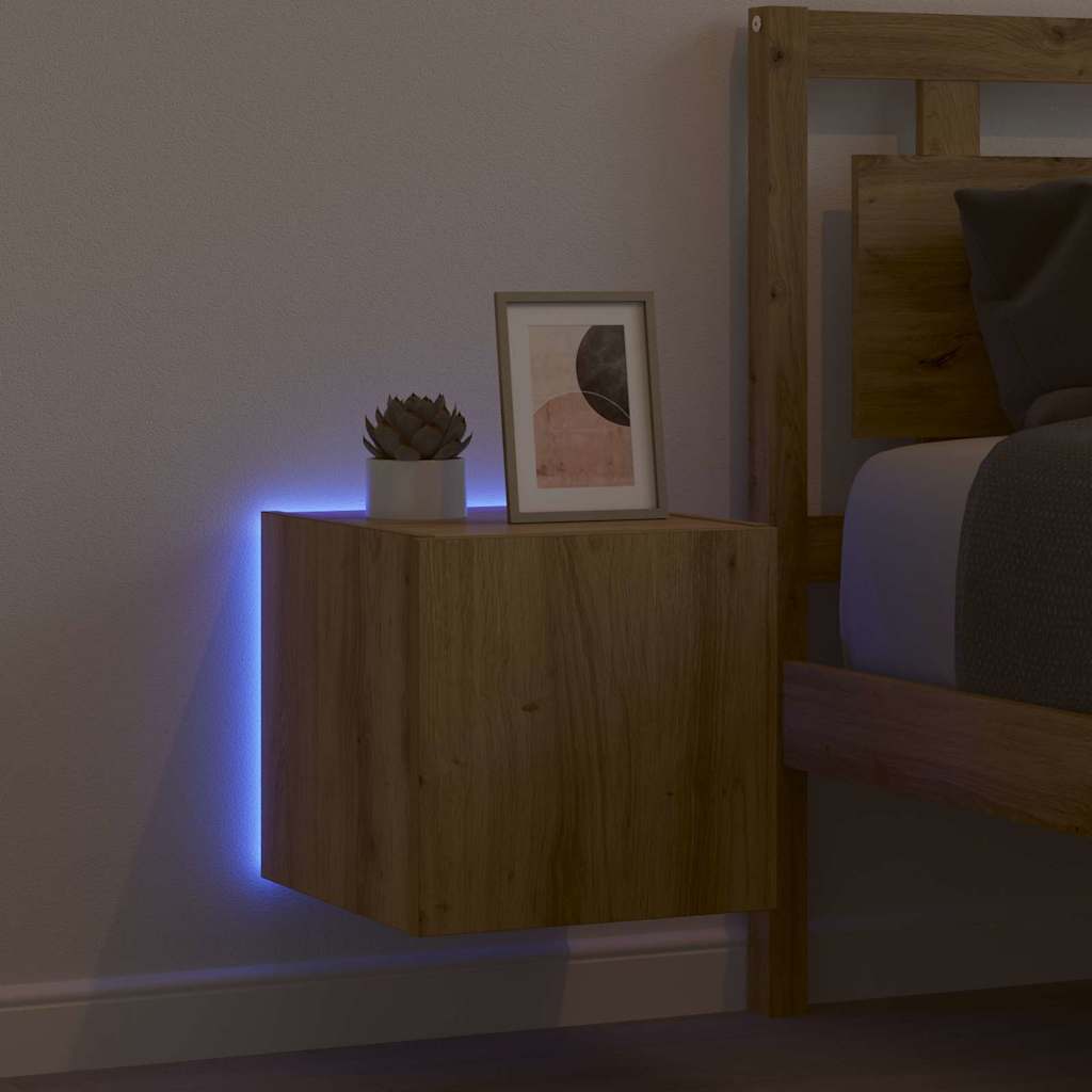 TV-Wandschrank mit LED Kunsthandwerk Eiche 30,5 x 35 x 30 cm
