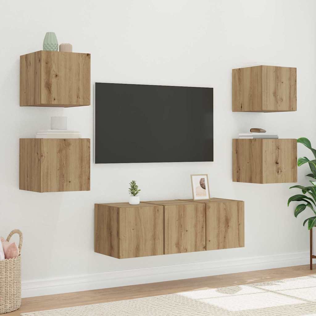 TV-Wandschrank mit LED Kunsthandwerk Eiche 30,5 x 35 x 30 cm
