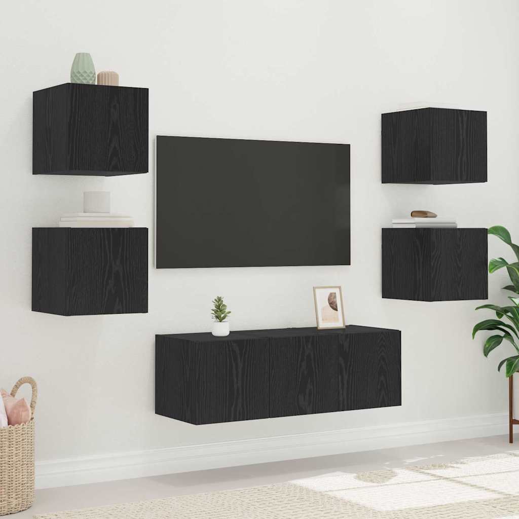 TV-Wandschrank mit LED Schwarz Eichen-Optik 30,5 x 35 x 30 cm