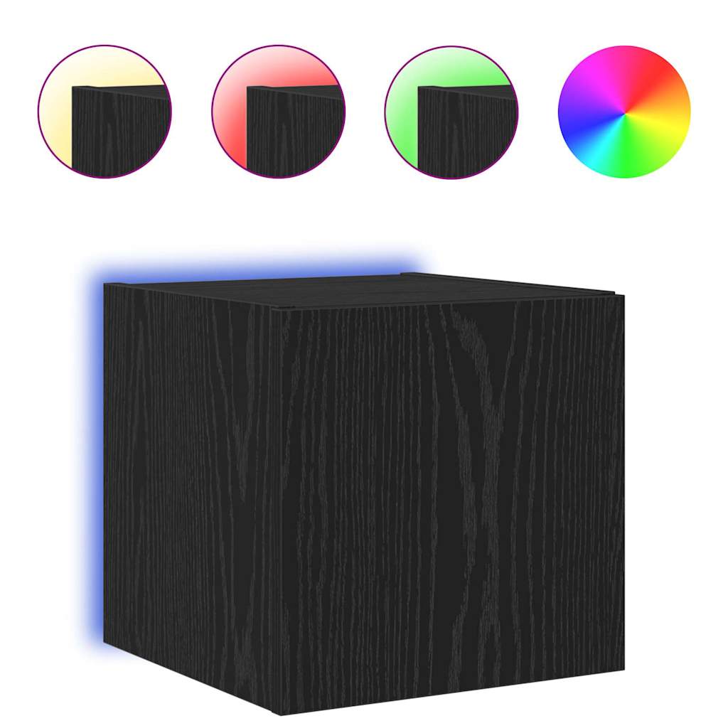 TV-Wandschrank mit LED Schwarz Eichen-Optik 30,5 x 35 x 30 cm