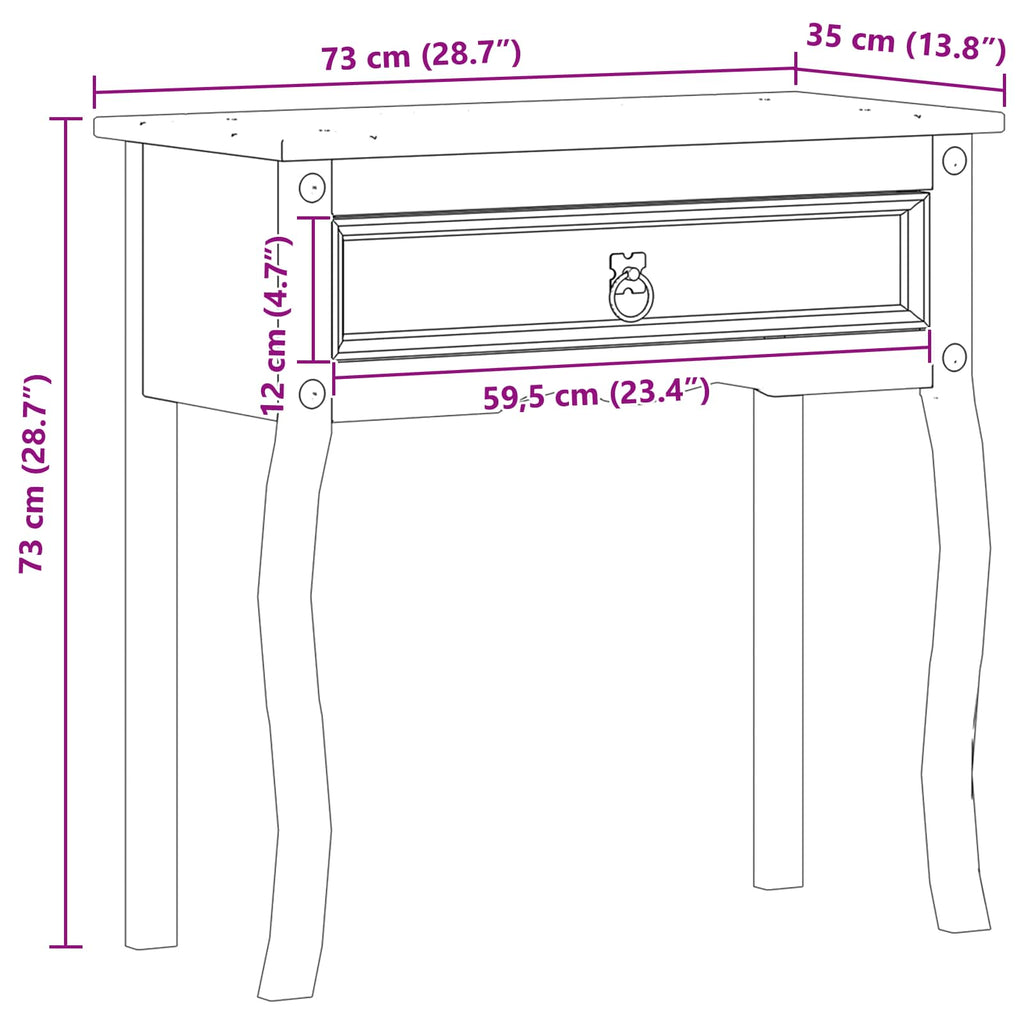 Konsolentisch Weiß 73 x 35 x 73 cm Massives Kiefernholz