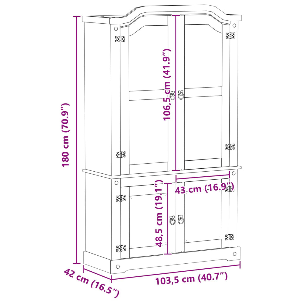Vitrine Weiß 103,5 x 42 x 180 cm Massives Kiefernholz