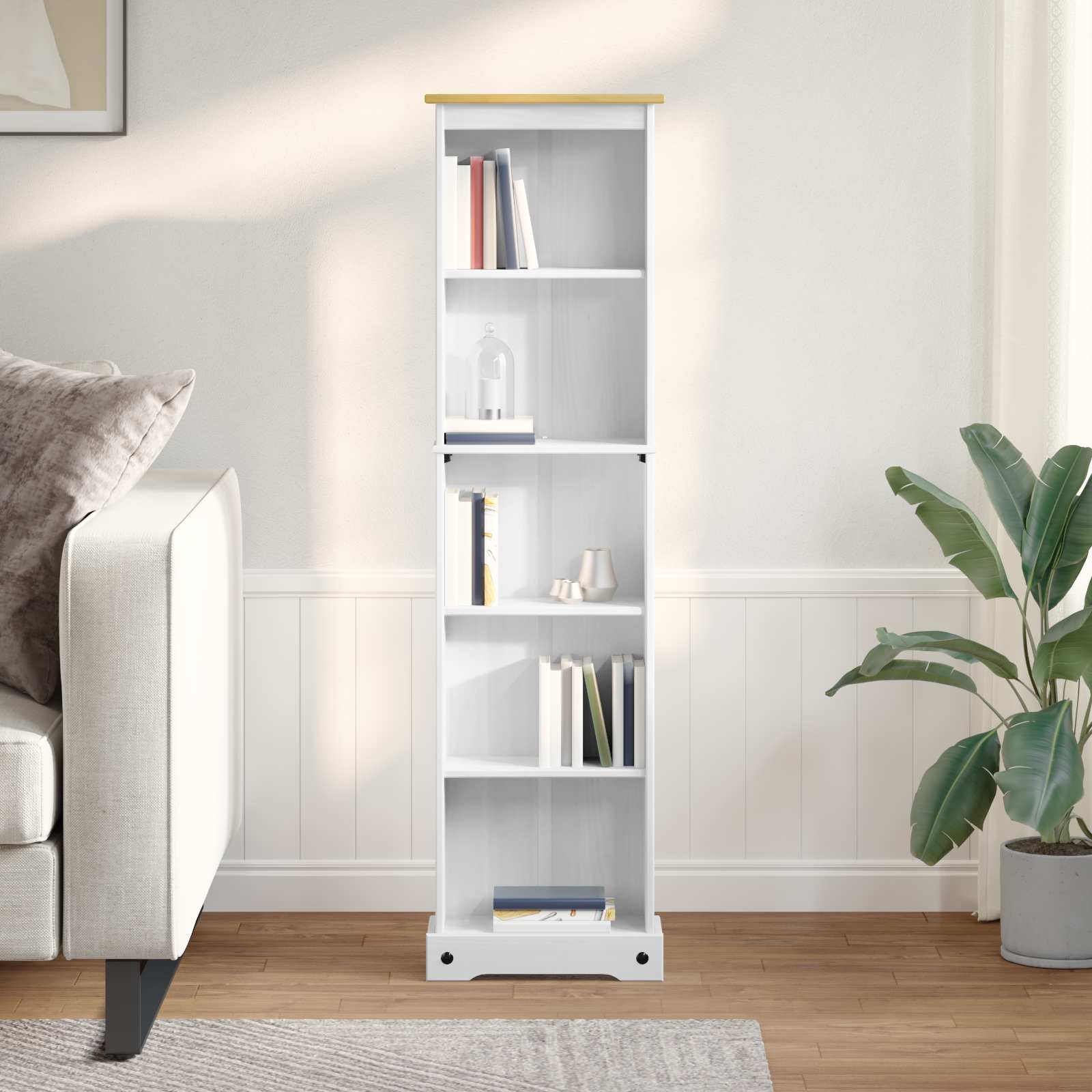 Bücherregal Weiß 46 x 20 x 170 cm Massives Kiefernholz
