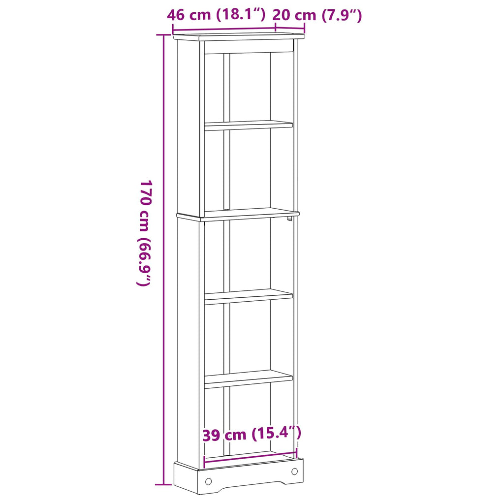 Bücherregal Weiß 46 x 20 x 170 cm Massives Kiefernholz