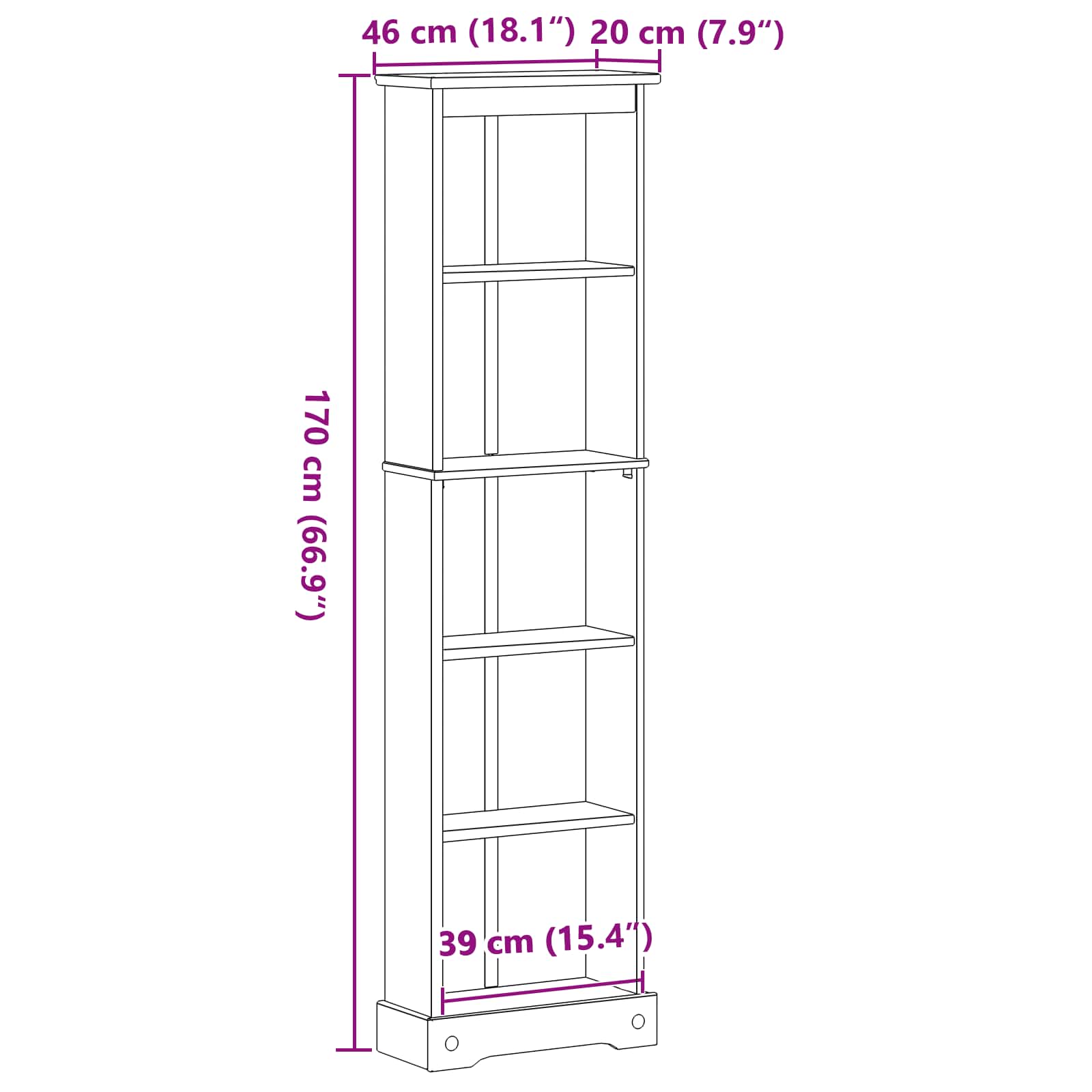 Bücherregal Weiß 46 x 20 x 170 cm Massives Kiefernholz