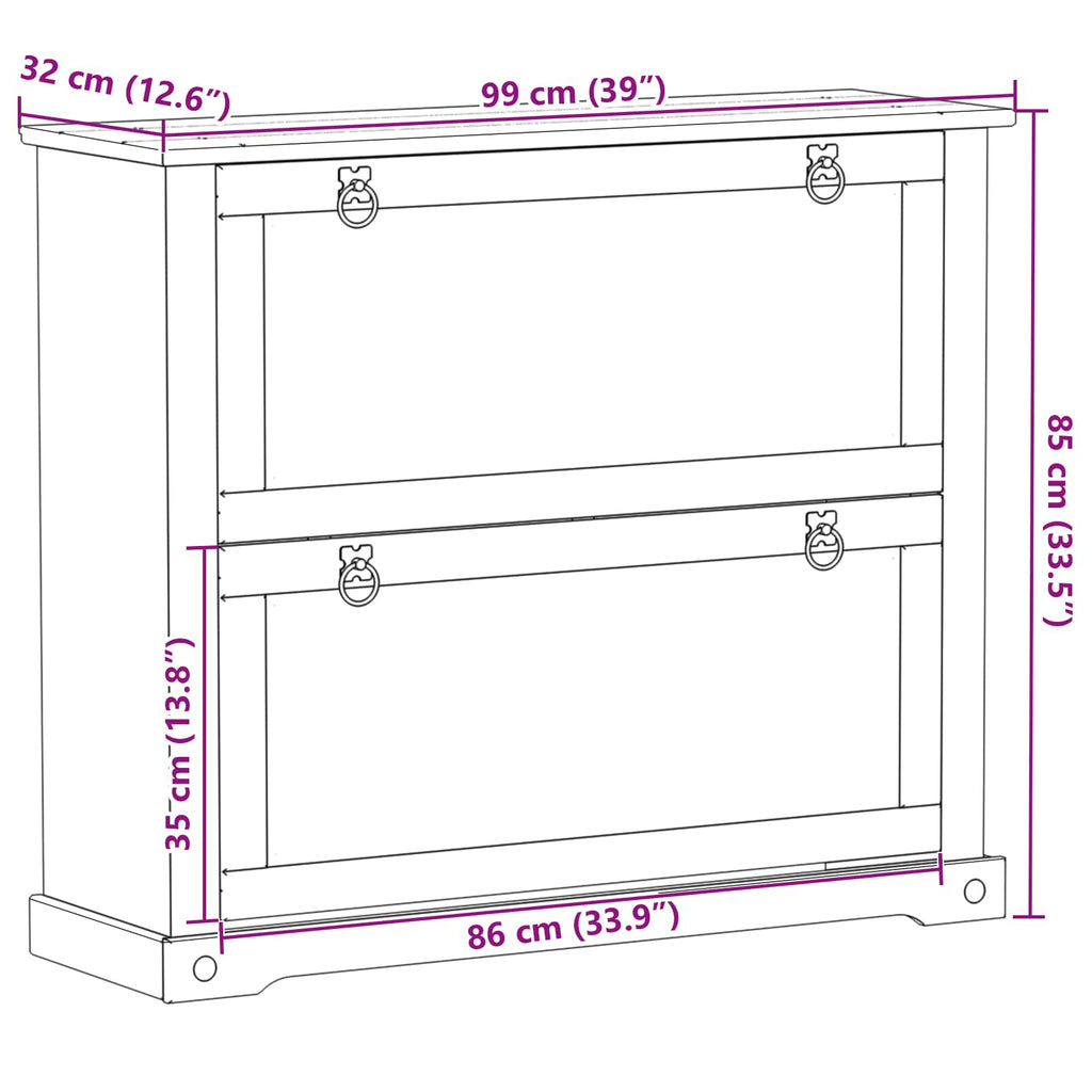 Schuhschrank Corona Weiß 99 x 32 x 85 cm Massives Kiefernholz