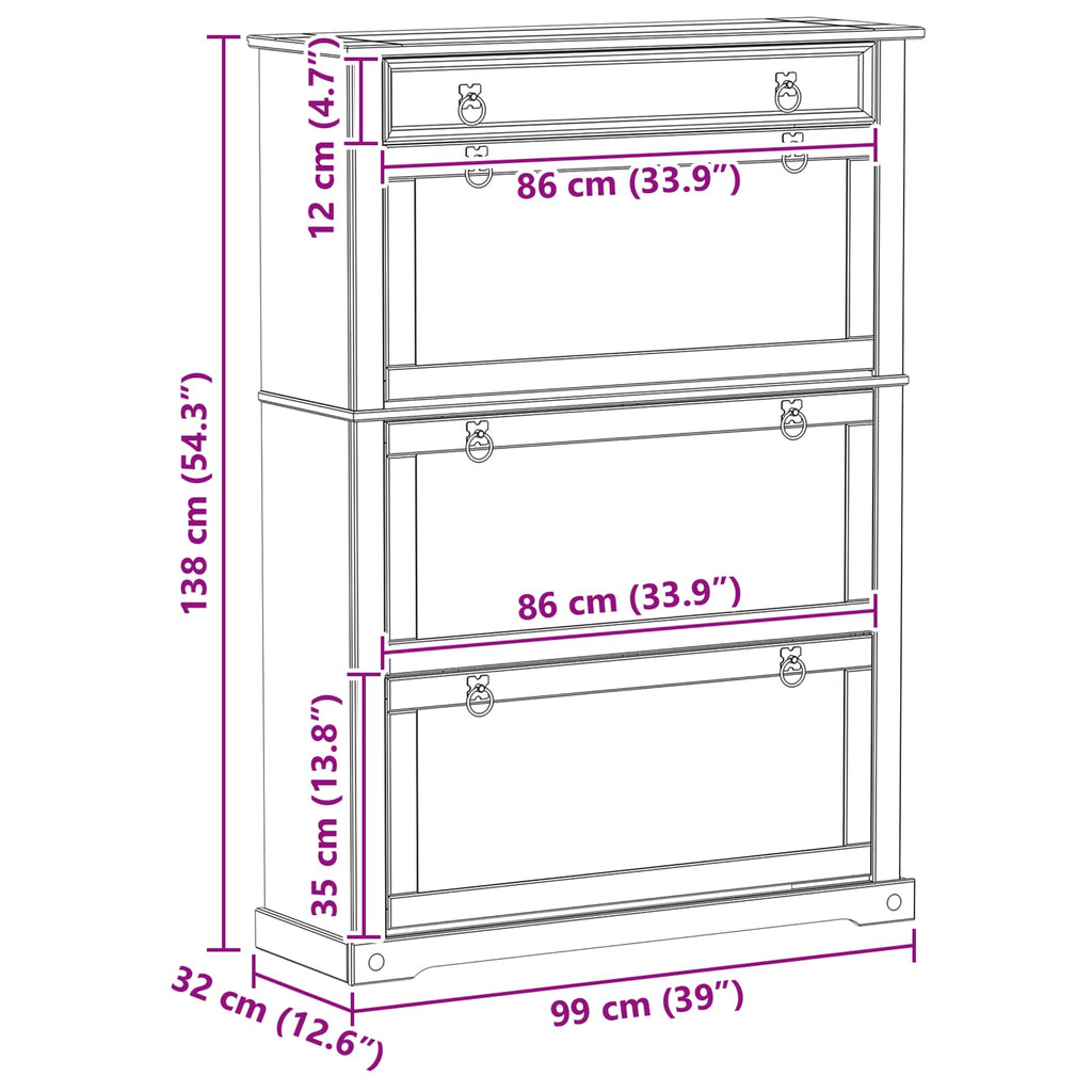 Schuhschrank Corona Weiß 99 x 32 x 138 cm Massives Kiefernholz