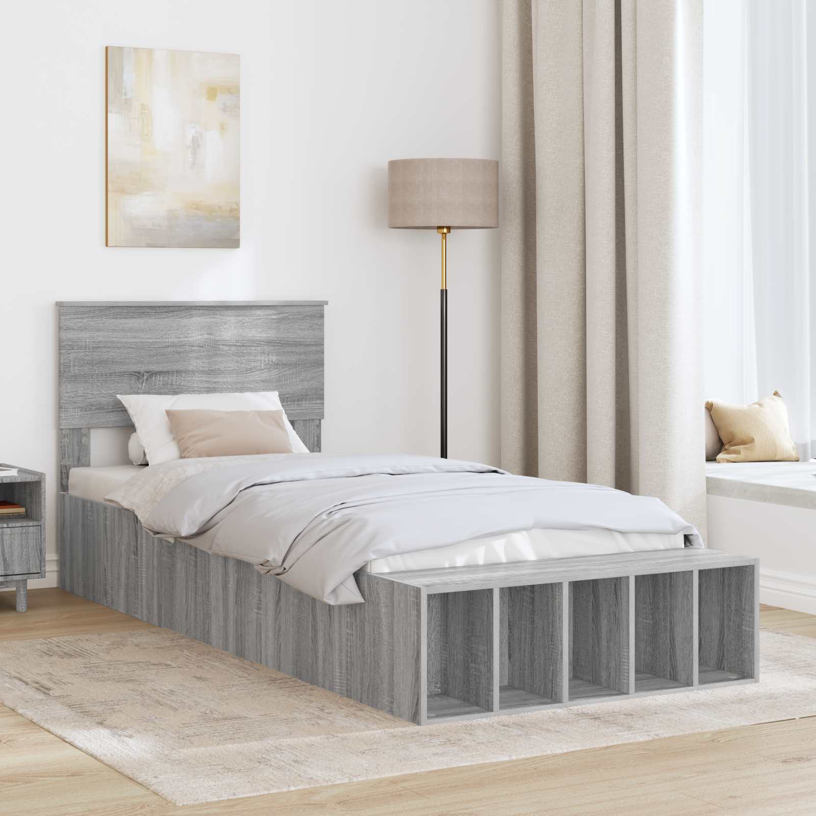 Bettrahmen mit Regal Graues Sonoma 90 x 190 cm Holzwerkstoff