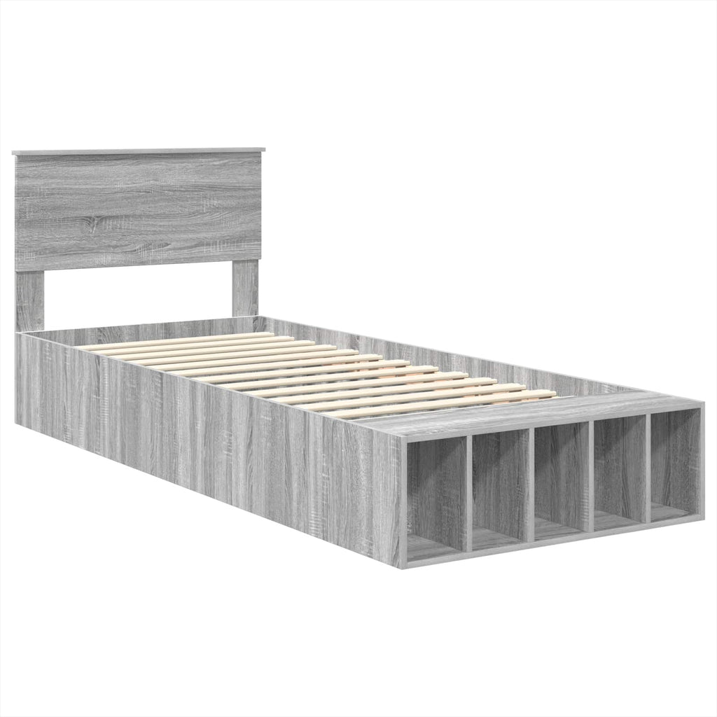 Bettrahmen mit Regal Graues Sonoma 90 x 190 cm Holzwerkstoff
