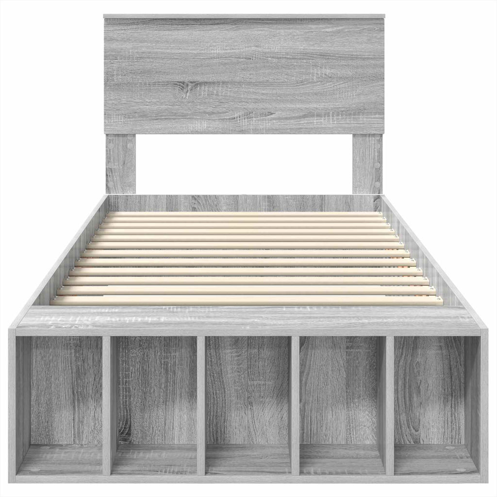 Bettrahmen mit Regal Graues Sonoma 90 x 190 cm Holzwerkstoff