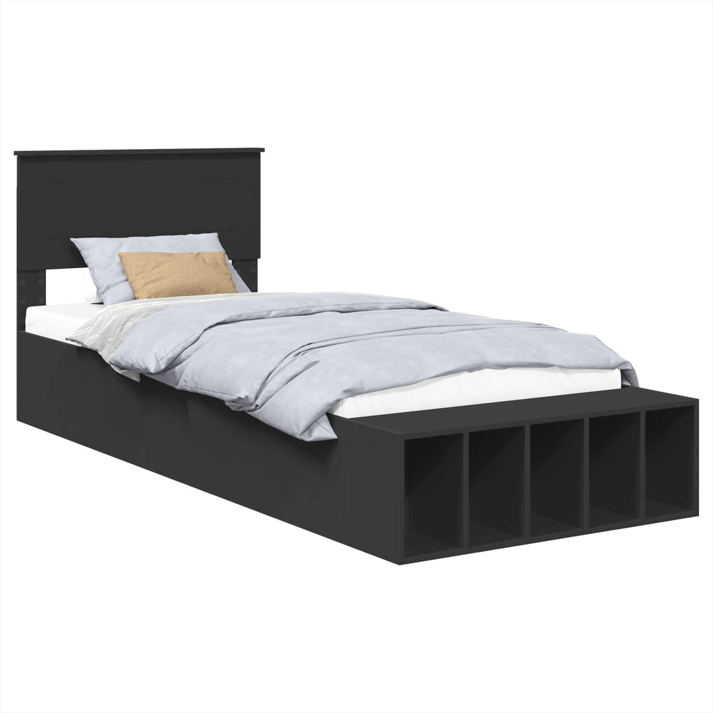 Bettrahmen mit Regal Schwarz 90 x 200 cm Holzwerkstoff