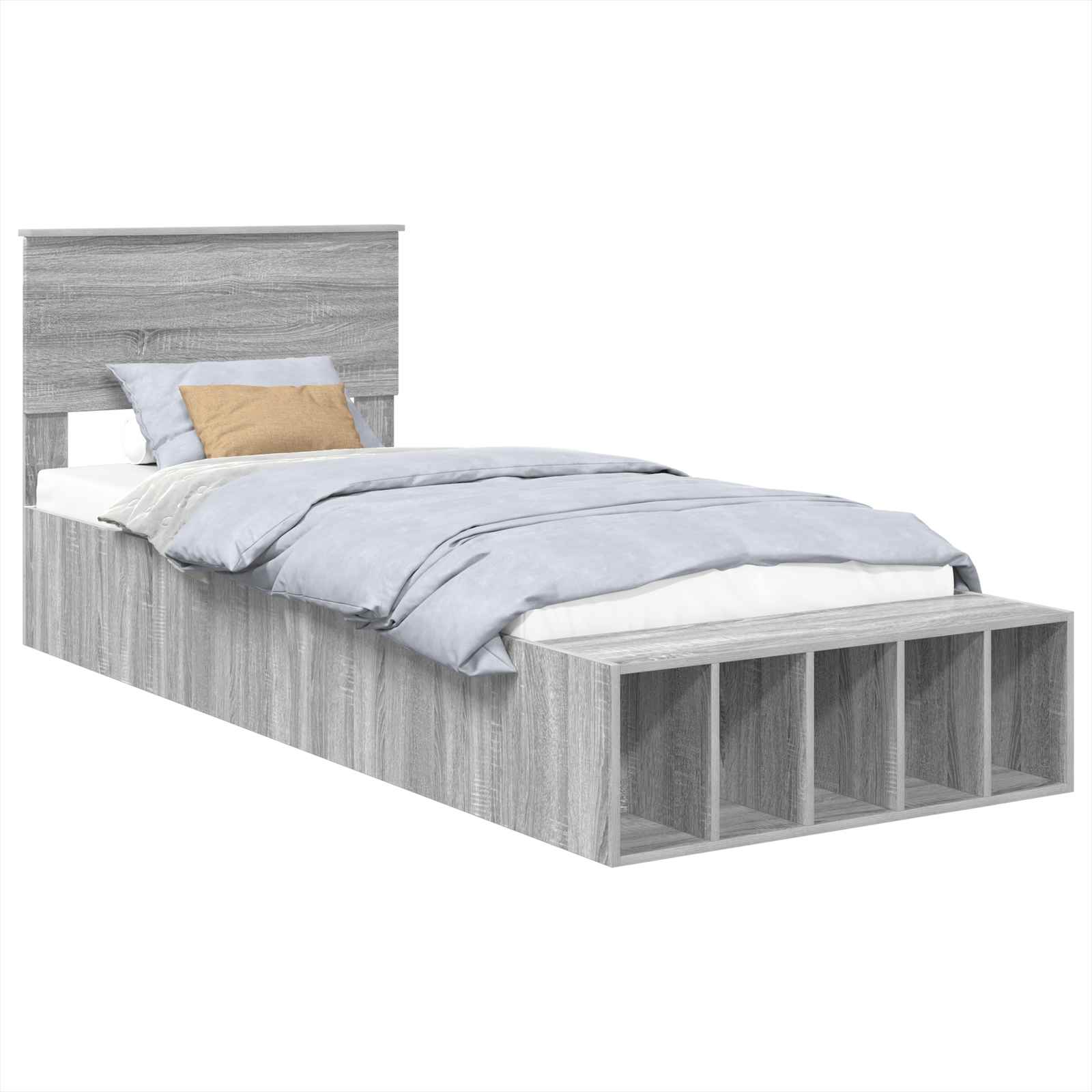 Bettrahmen mit Regal Graues Sonoma 90 x 200 cm Holzwerkstoff
