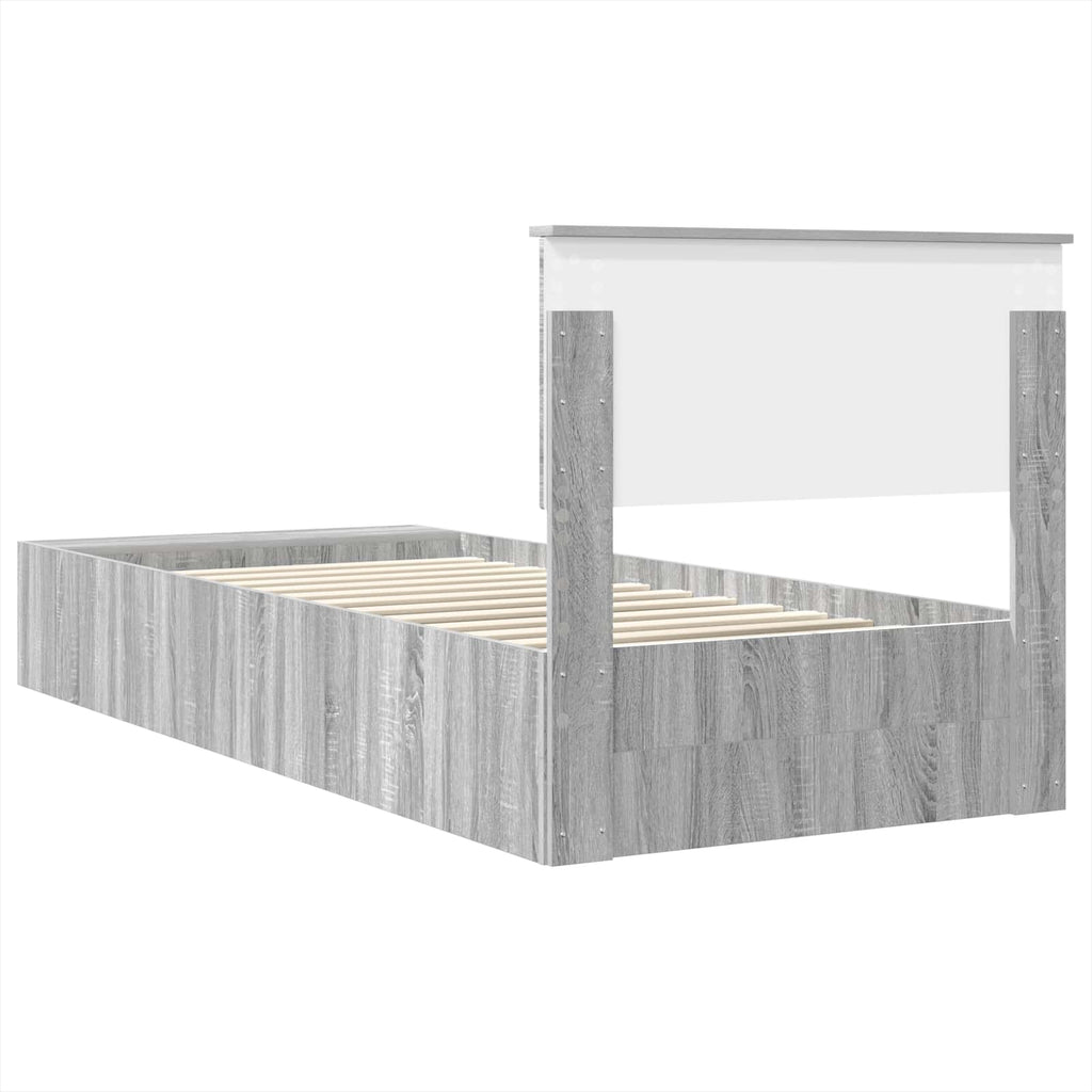 Bettrahmen mit Regal Graues Sonoma 90 x 200 cm Holzwerkstoff