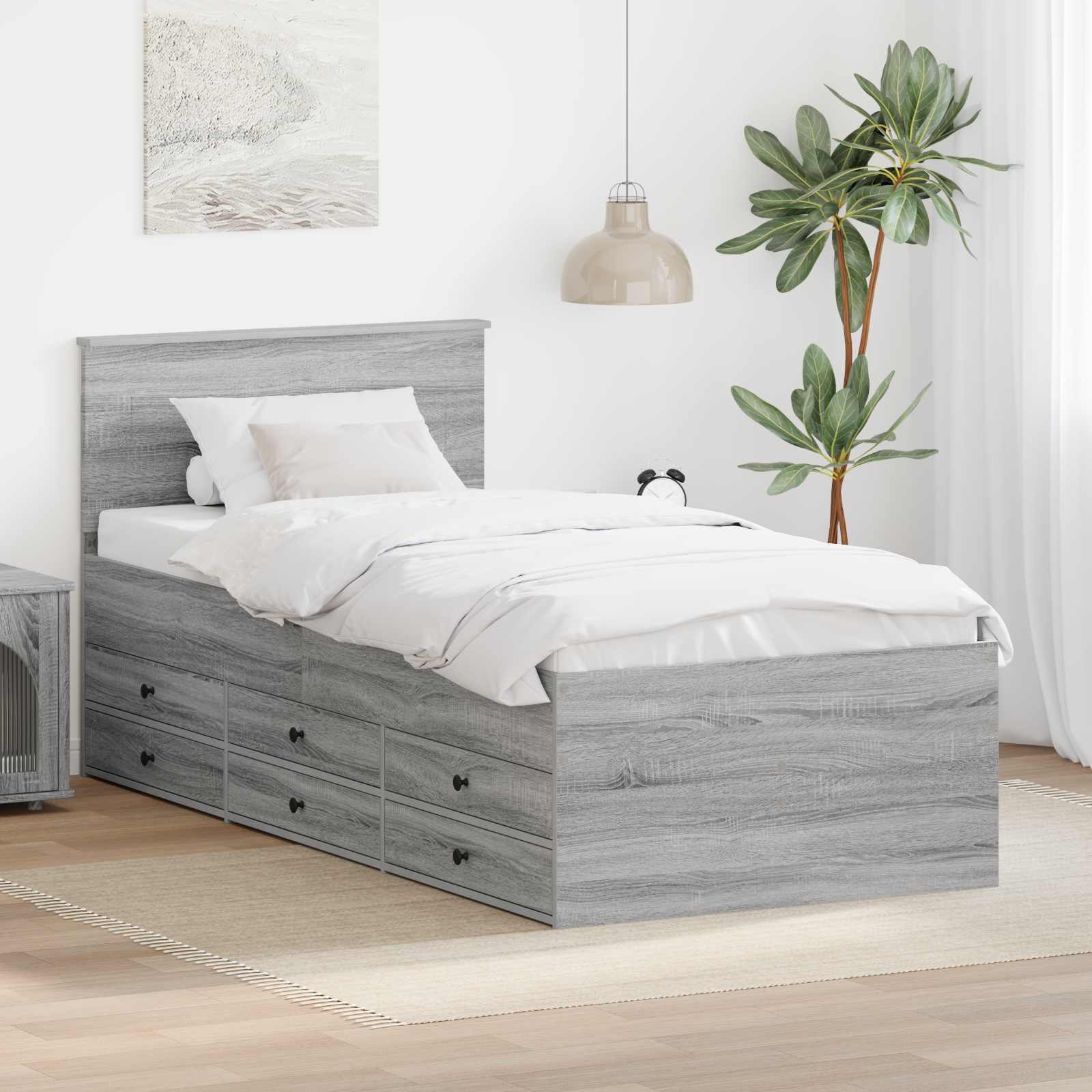 Tagesbett Grau Sonoma und Schwarz 90 x 190 cm Holzwerkstoff