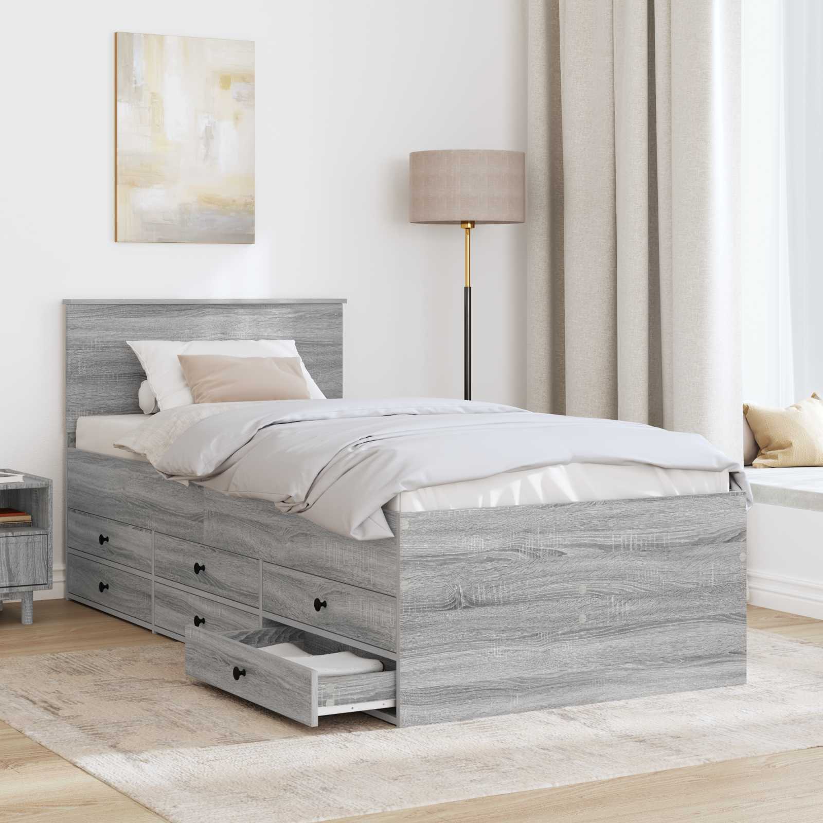 Tagesbett Grau Sonoma und Schwarz 90 x 190 cm Holzwerkstoff