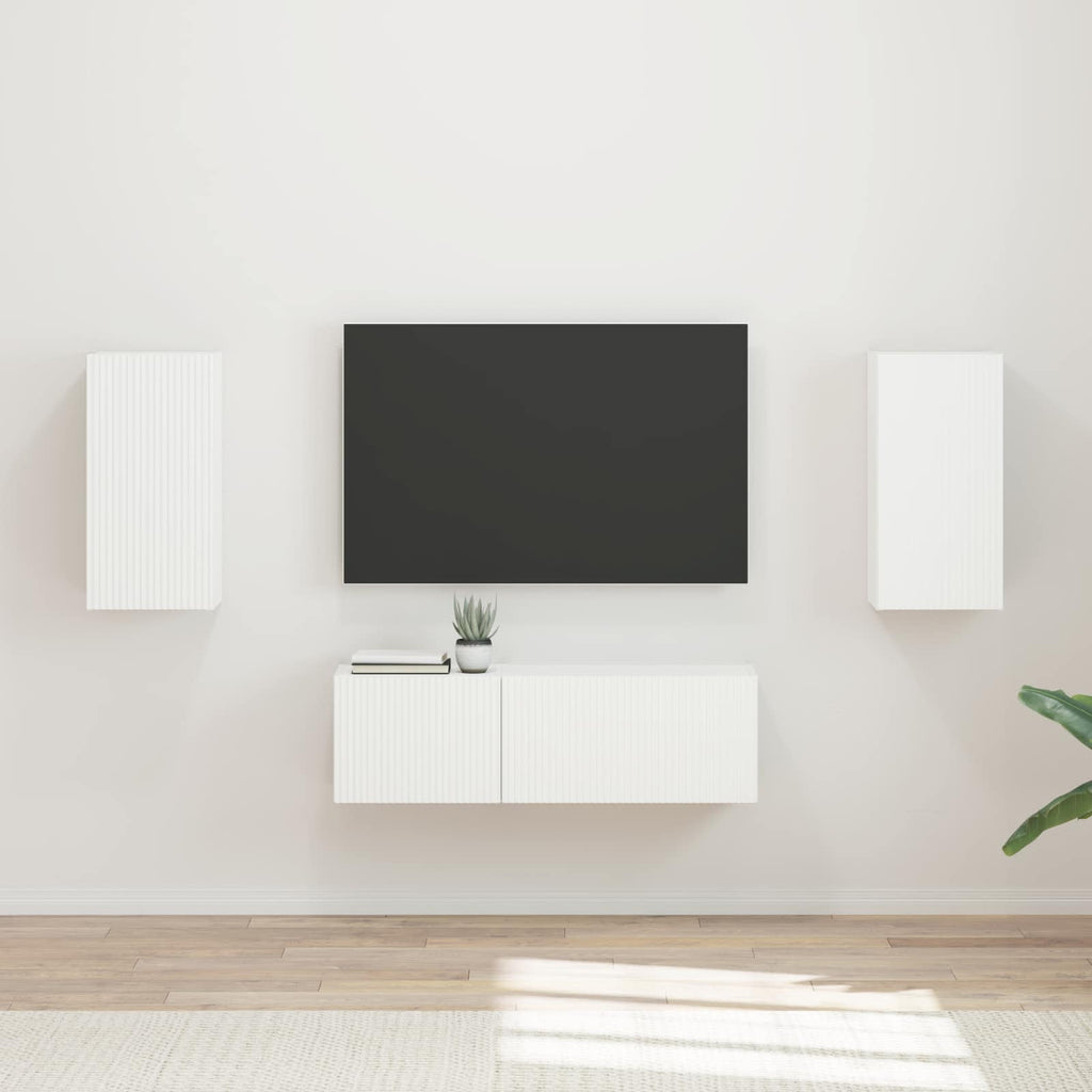 TV-Wandregal-Set Wandmontiert 4 pcs Weiß Holzwerkstoff