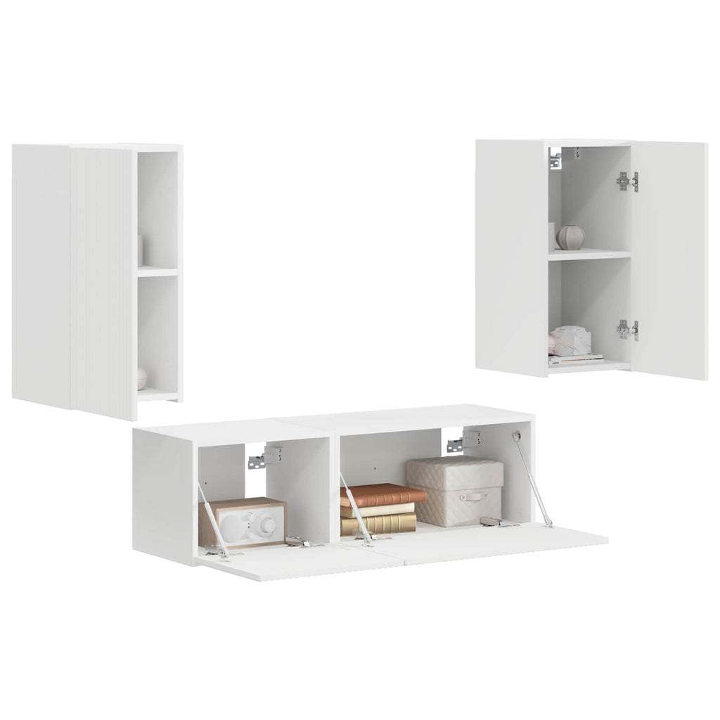 TV-Wandregal-Set Wandmontiert 4 pcs Weiß Holzwerkstoff