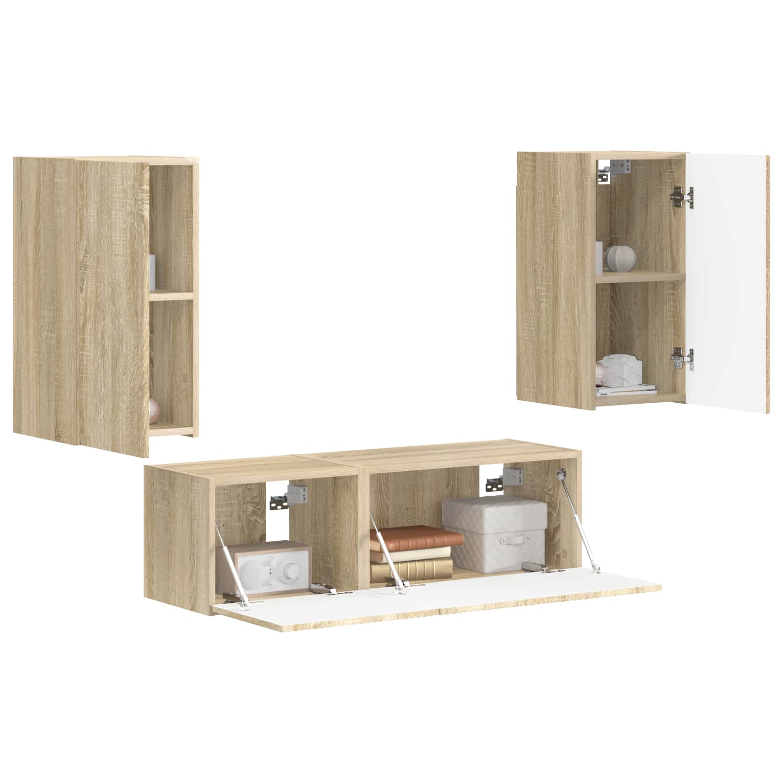 TV-Wandregal-Set Wandmontiert 4 pcs Sonoma-Eiche Holzwerkstoff