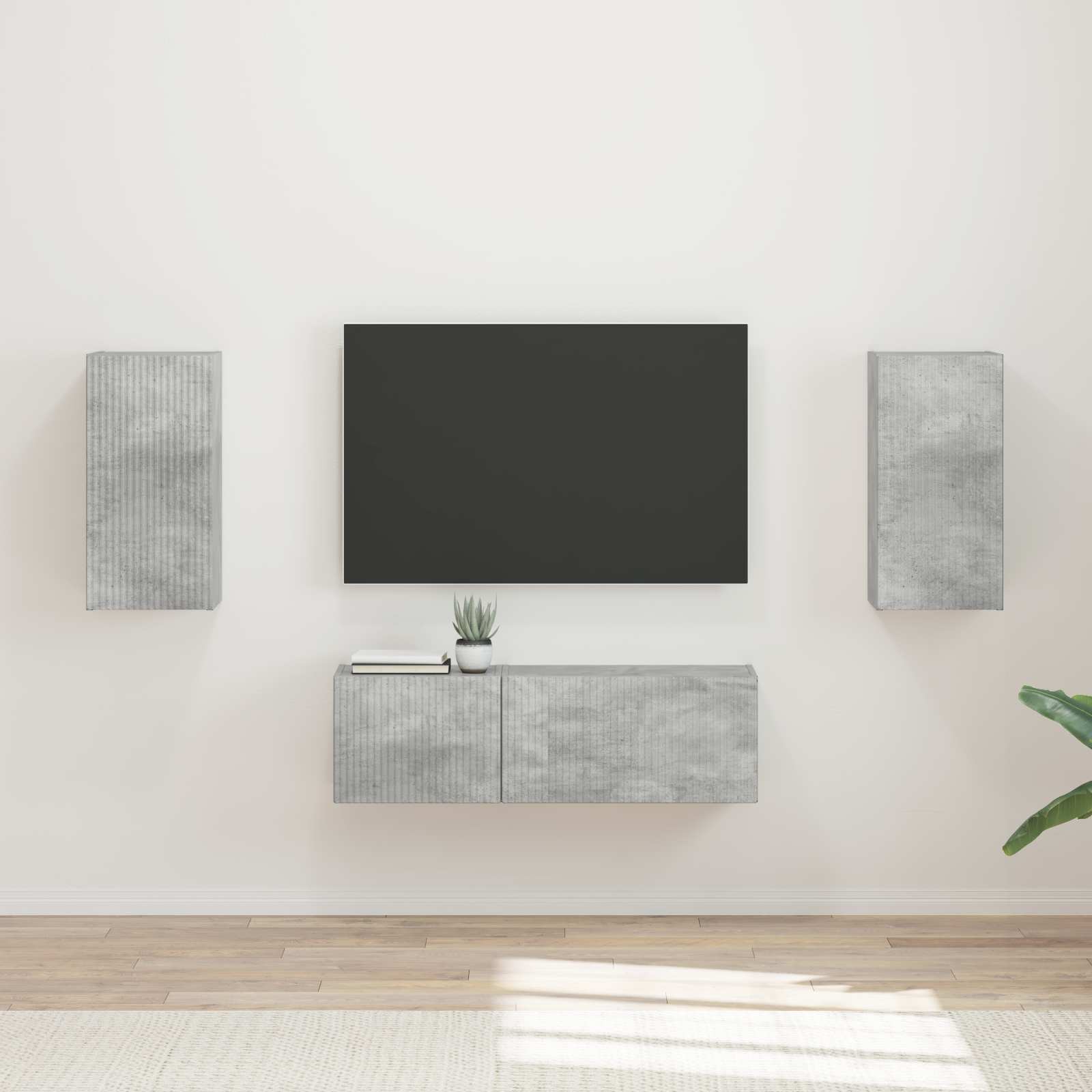 TV-Wandregal-Set Wandmontiert 4 pcs Beton Grau Holzwerkstoff