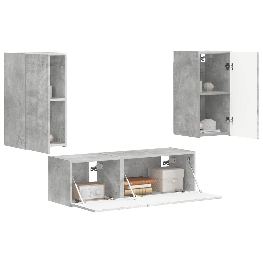 TV-Wandregal-Set Wandmontiert 4 pcs Beton Grau Holzwerkstoff
