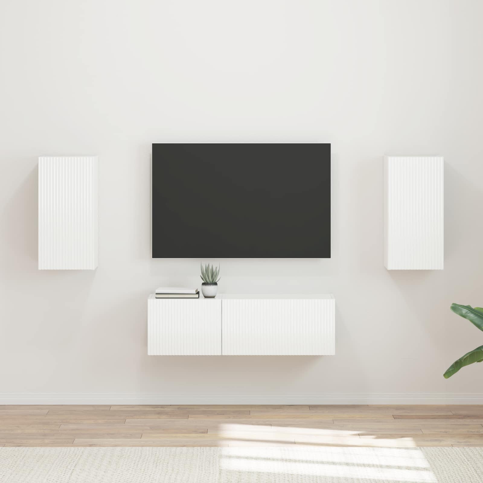 TV-Wandregal-Set 4 pcs Hochglanz Weiß Holzwerkstoff