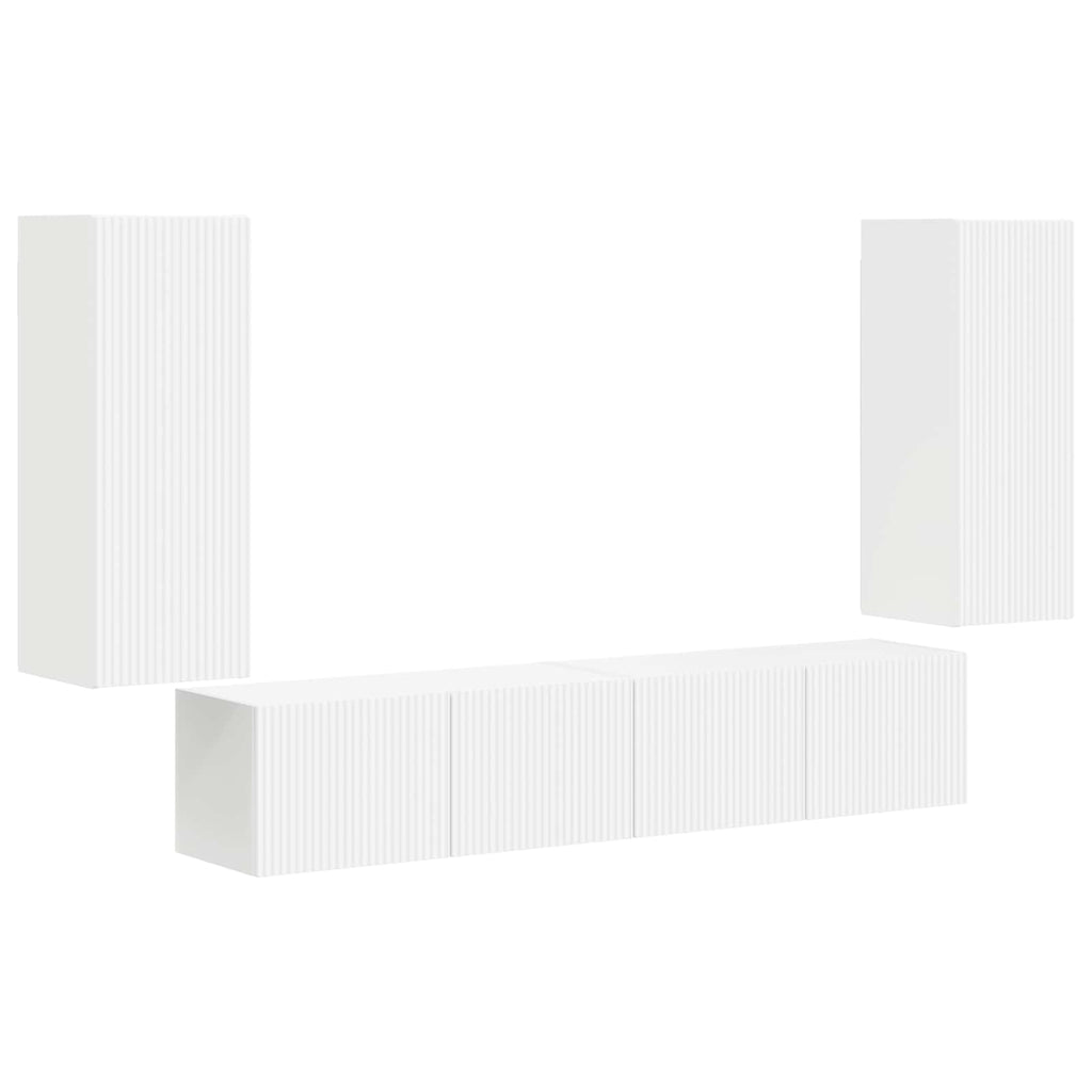 TV-Wandregal-Set Wandmontiert 4 pcs Weiß Holzwerkstoff