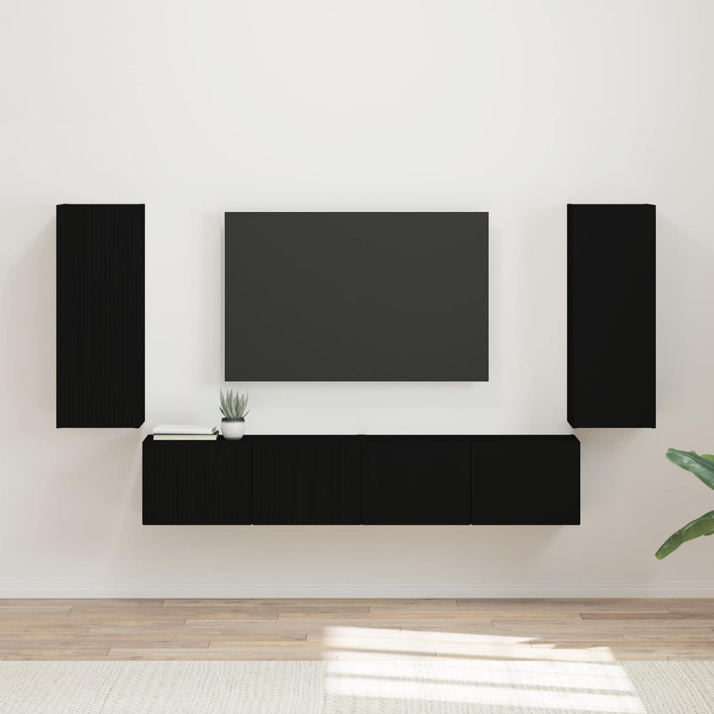 TV-Wandregal-Set Wandmontiert 4 pcs Schwarz Holzwerkstoff
