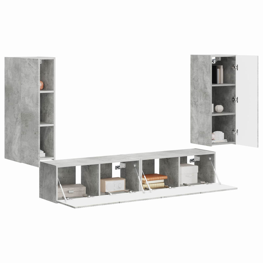 TV-Wandregal-Set Wandmontiert 4 pcs Beton Grau Holzwerkstoff