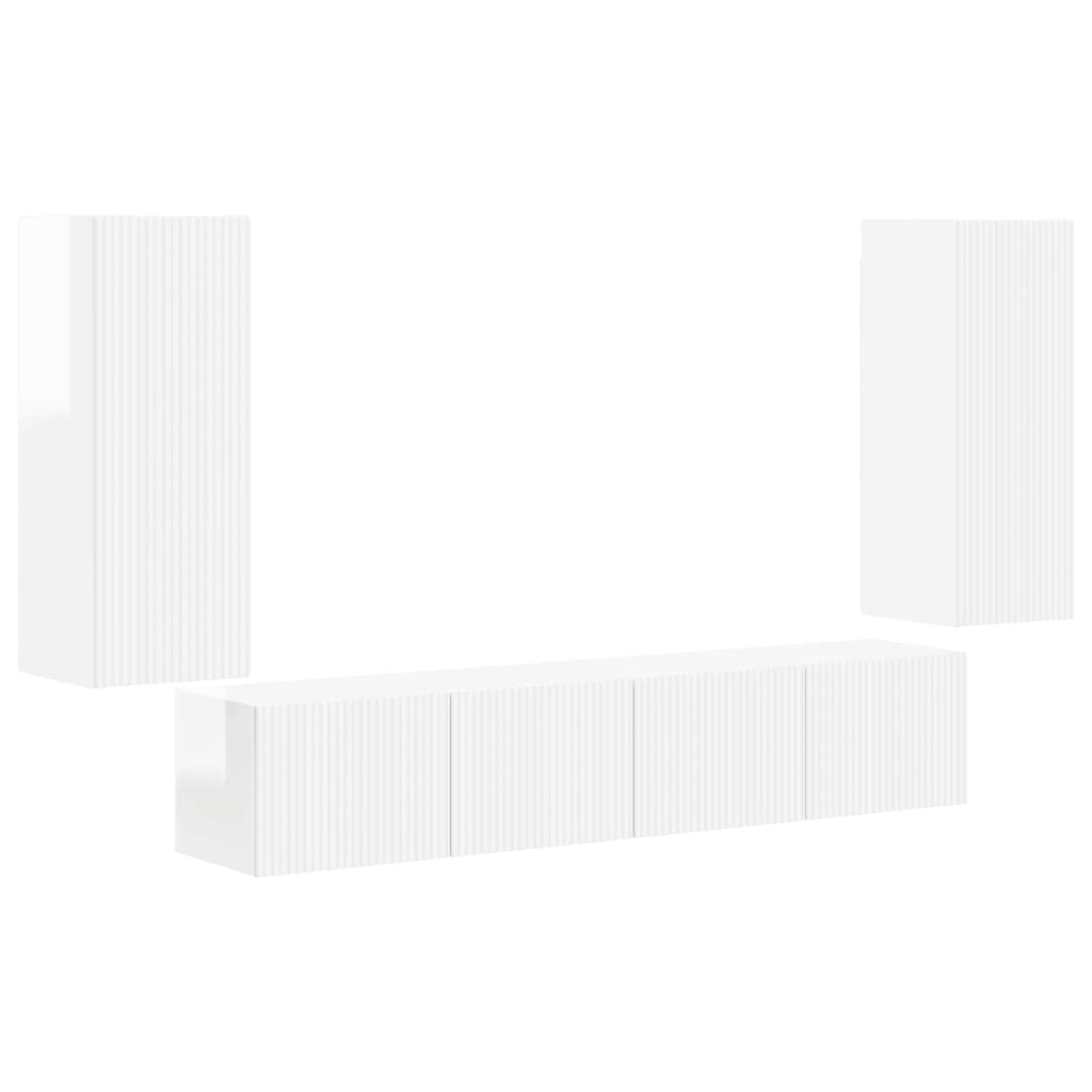 TV-Wandregal-Set 4 pcs Hochglanz Weiß Holzwerkstoff