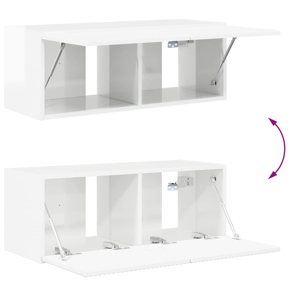TV-Wandregal-Set 4 pcs Hochglanz Weiß Holzwerkstoff