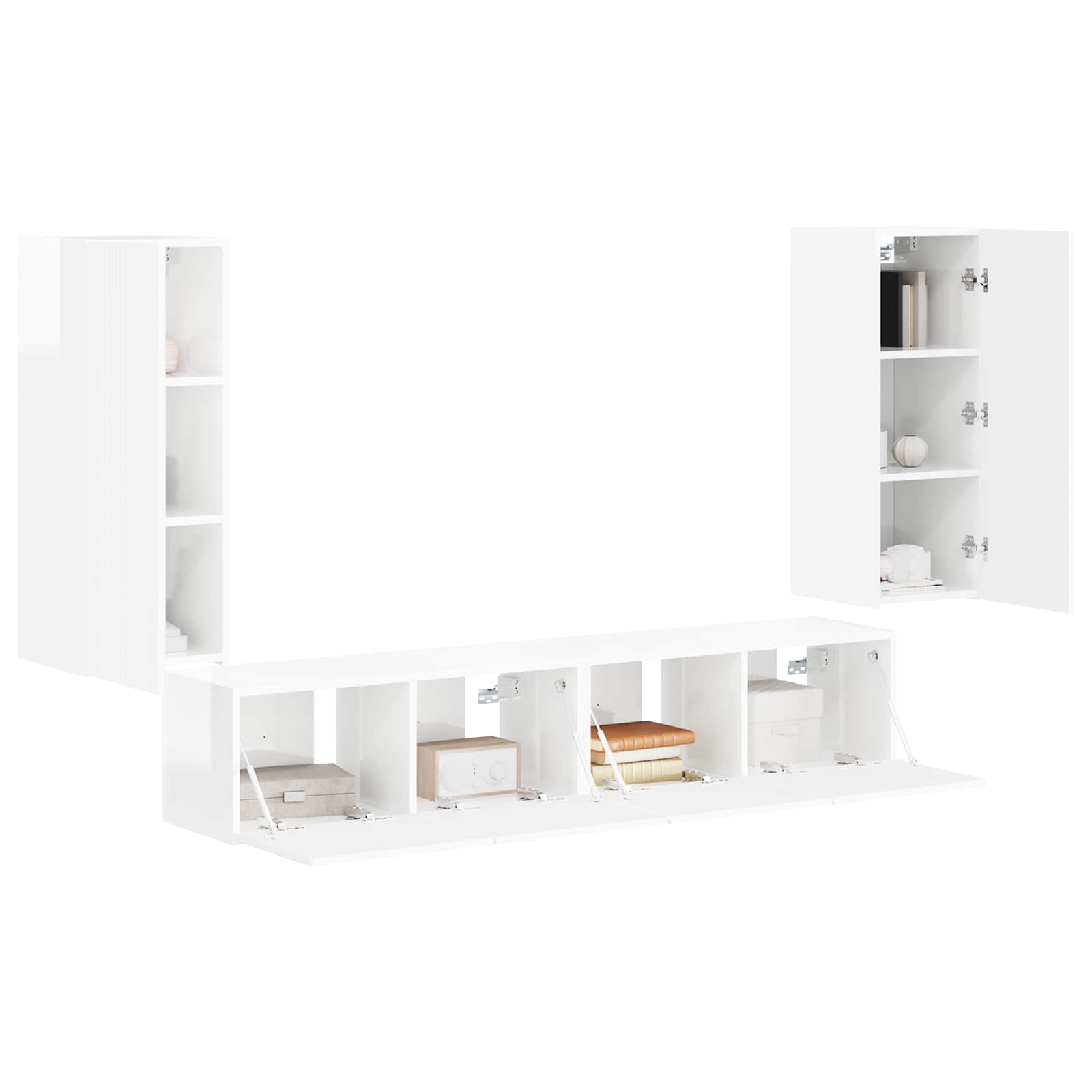 TV-Wandregal-Set 4 pcs Hochglanz Weiß Holzwerkstoff