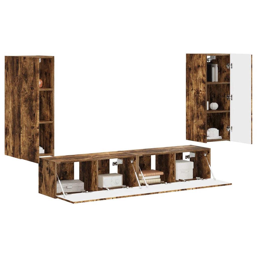 TV-Wandregal-Set 4 pcs Geräucherte Eiche Holzwerkstoff