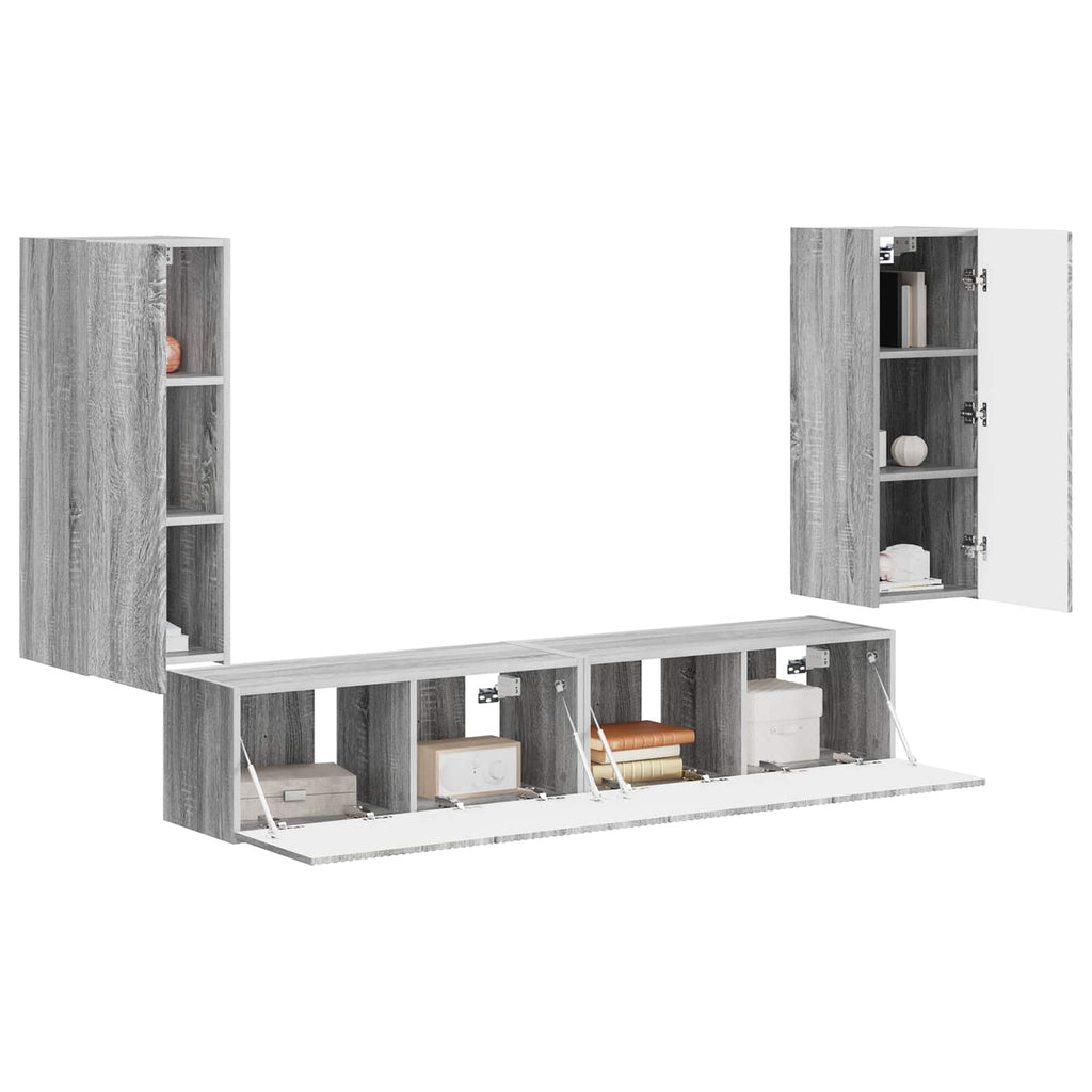 TV-Wandregal-Set Wandmontiert 4 pcs Graues Sonoma Holzwerkstoff