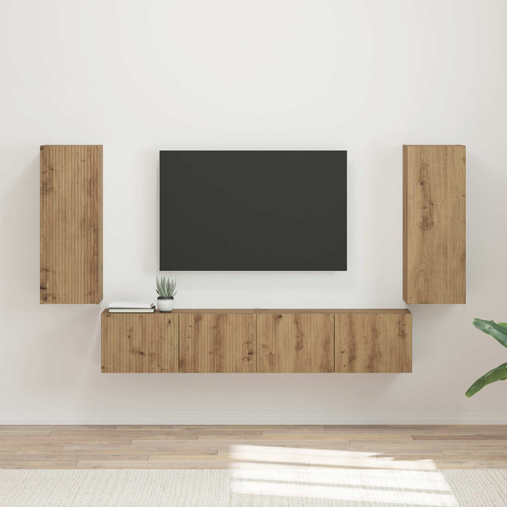 TV-Wandregal-Set Wandmontiert 4 pcs Artisan-Eiche Holzwerkstoff