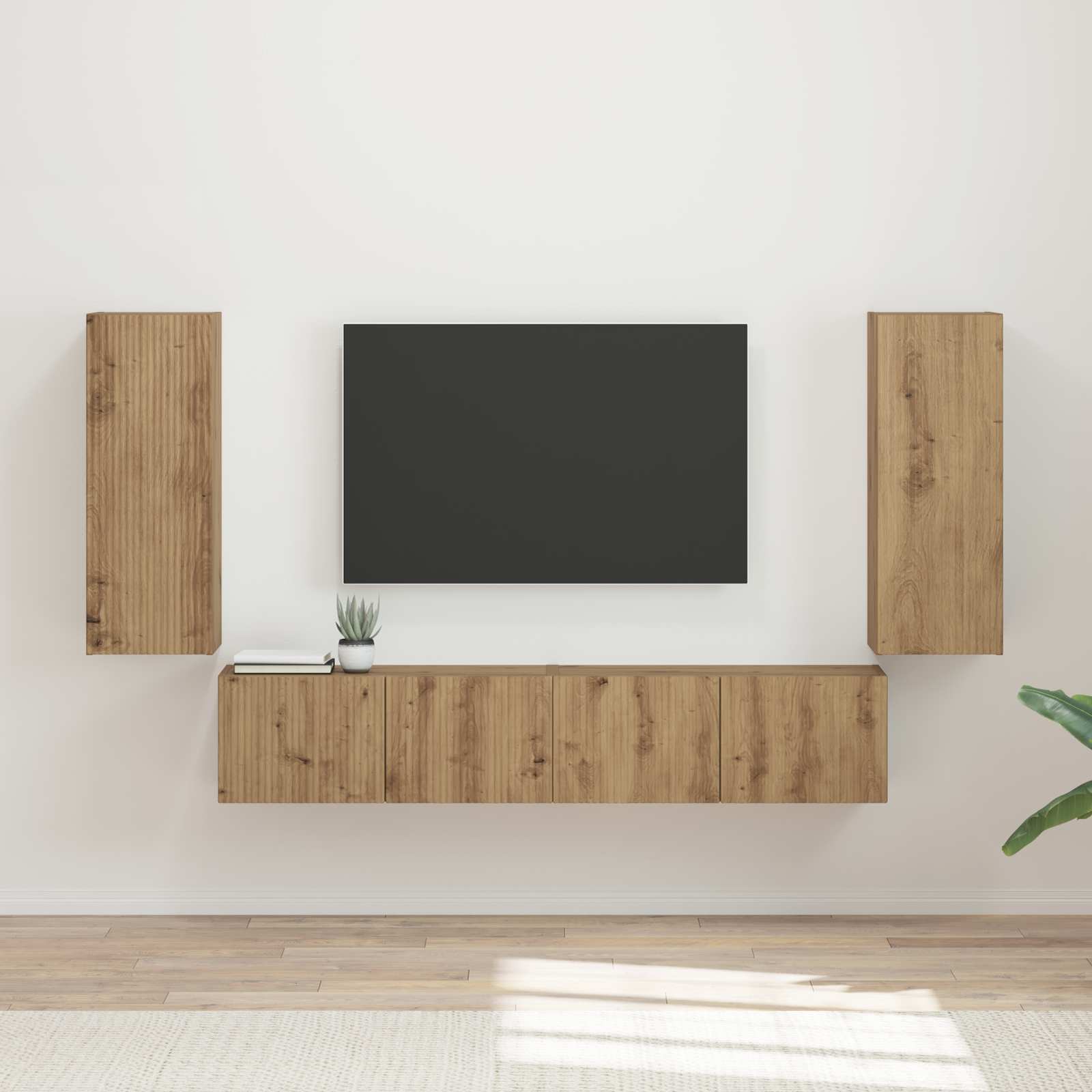 TV-Wandregal-Set Wandmontiert 4 pcs Artisan-Eiche Holzwerkstoff