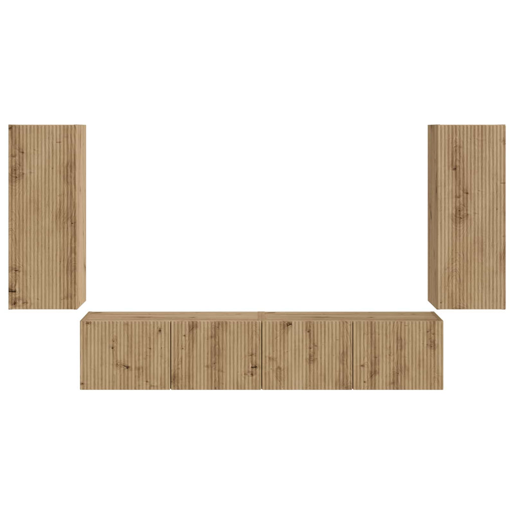 TV-Wandregal-Set Wandmontiert 4 pcs Artisan-Eiche Holzwerkstoff